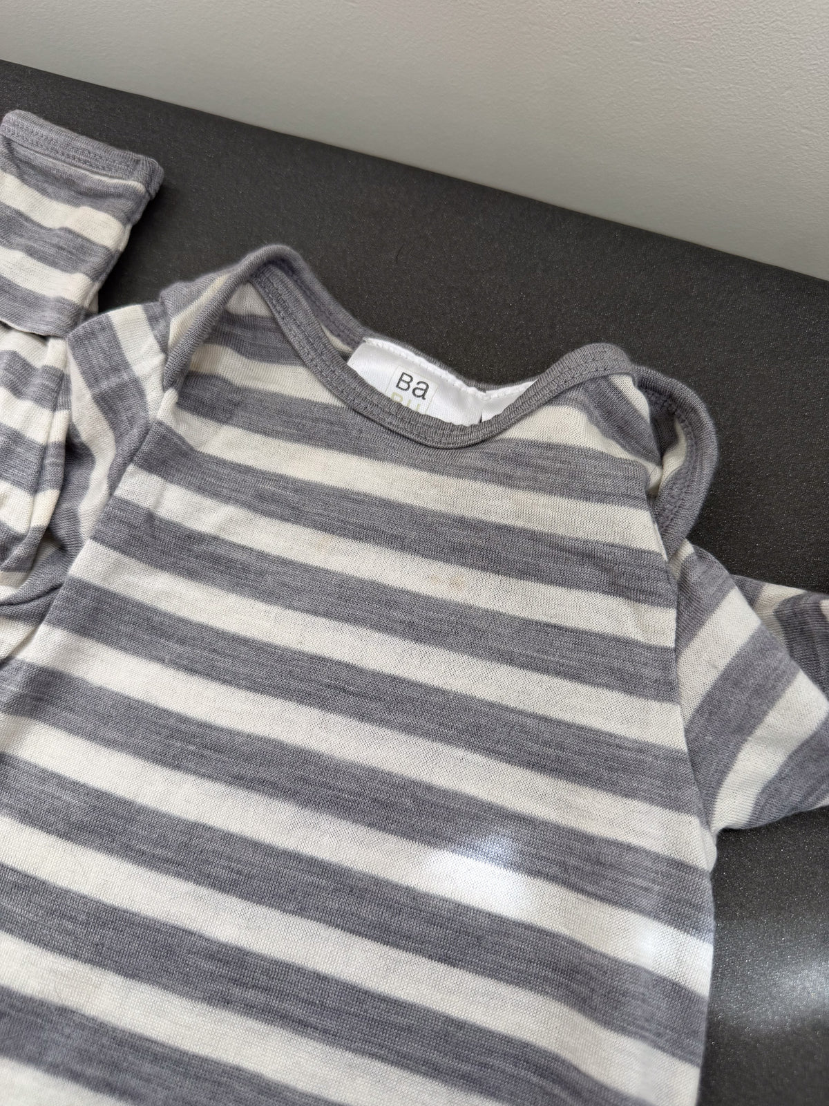 Babu merino gown - grey stripe (newborn)