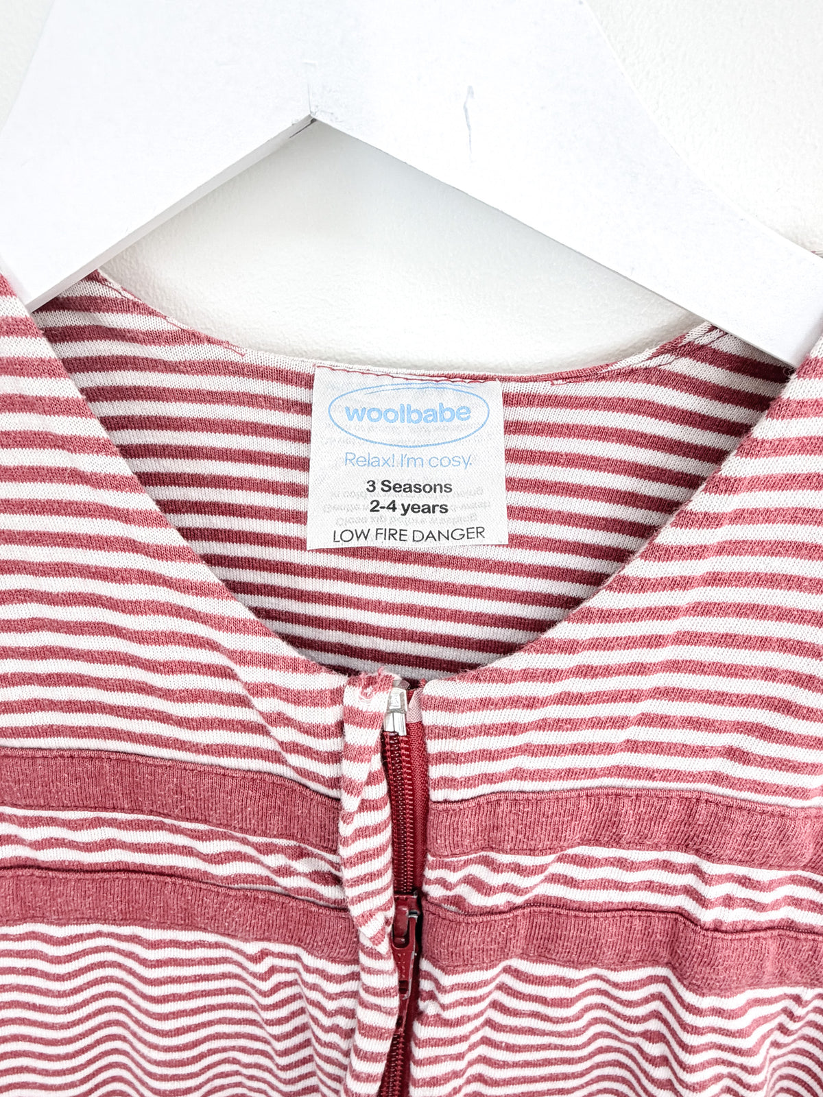 Woolbabe merino cotton 3 seasons sleeping bag - red stripe (2-4y)