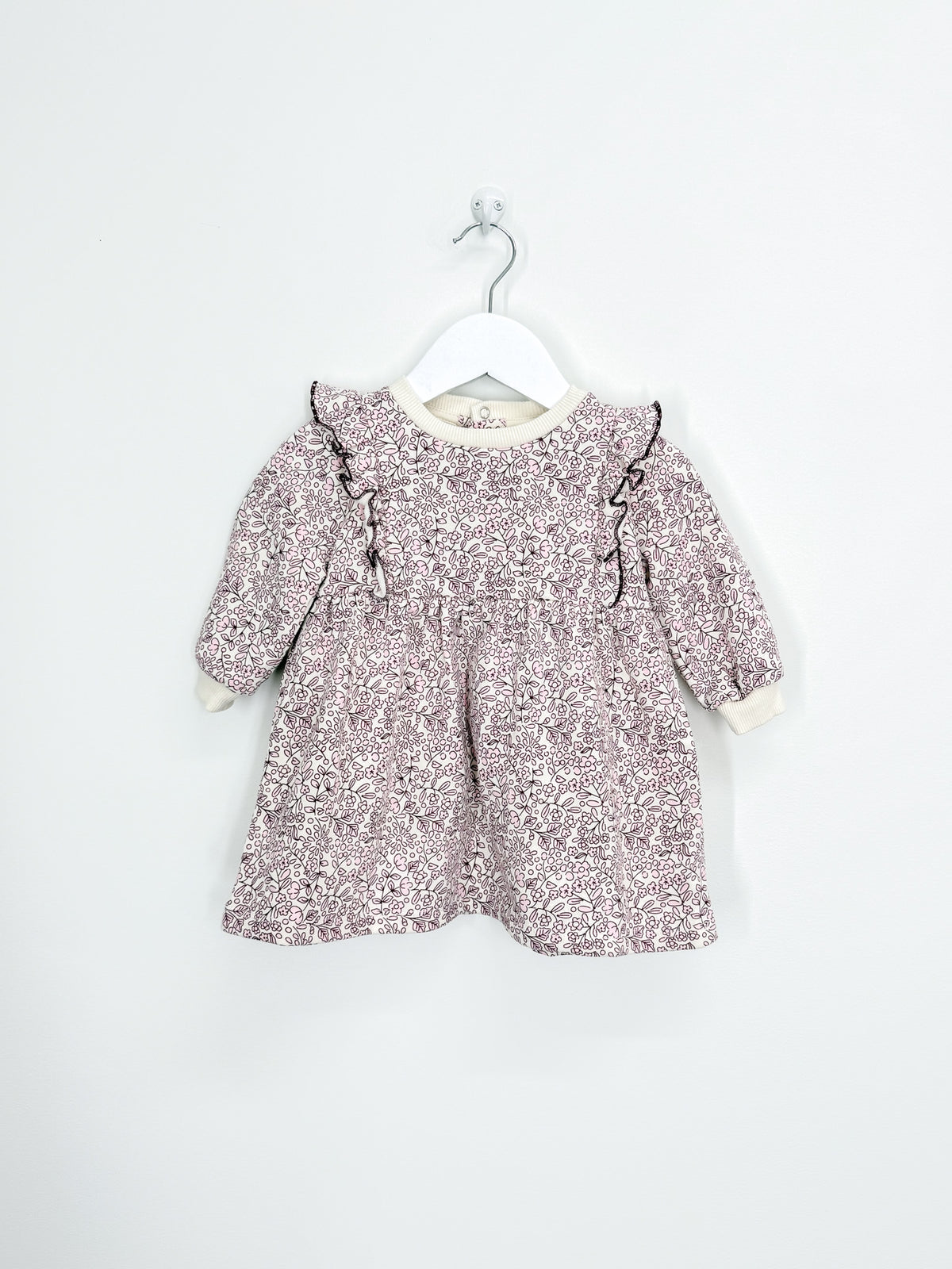 Teeny Weeny long sleeve fleece frill floral dress (6-12m)