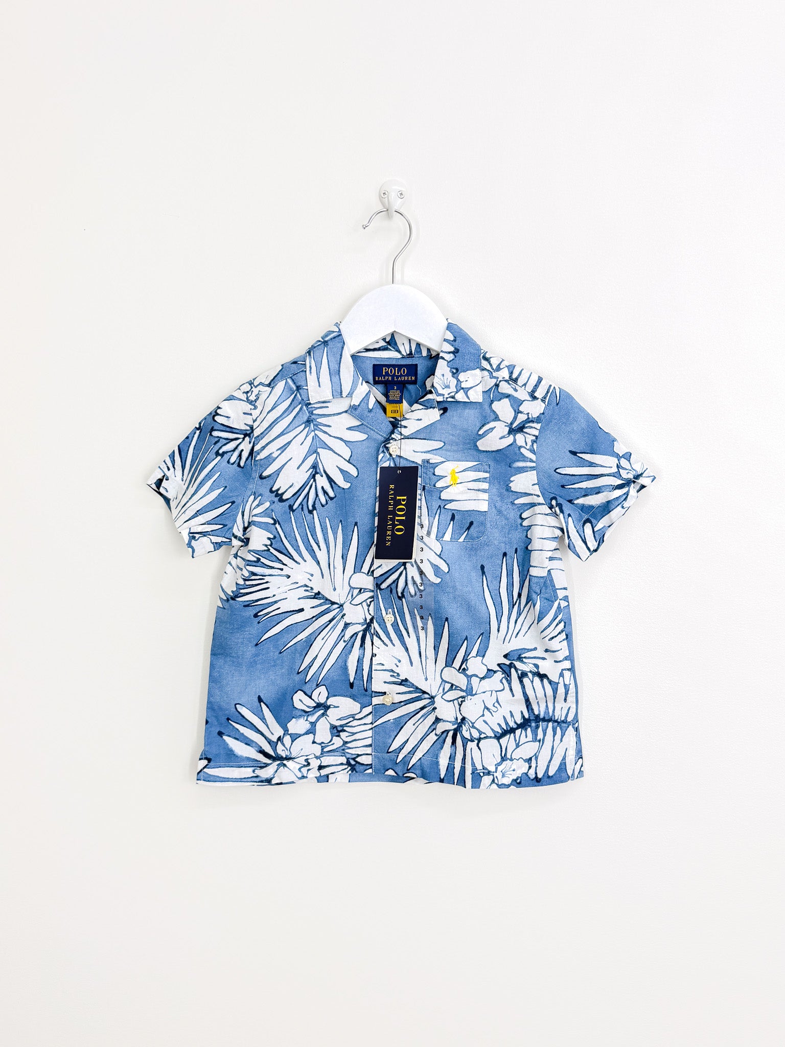 BNWT Ralph Lauren palm frond cotton linen camp shirt (3y)