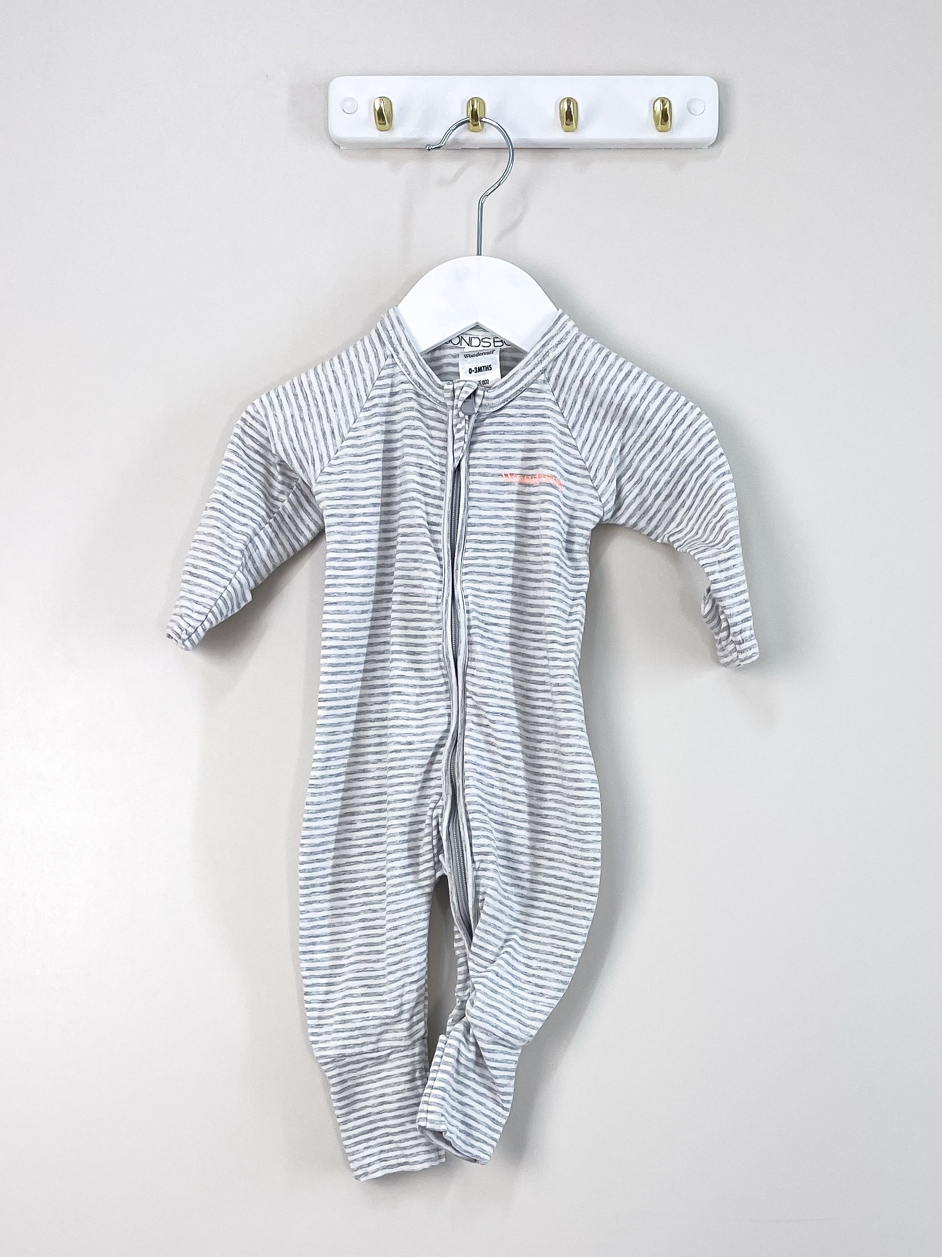 Bonds wondersuit - grey stripe (0-3m)
