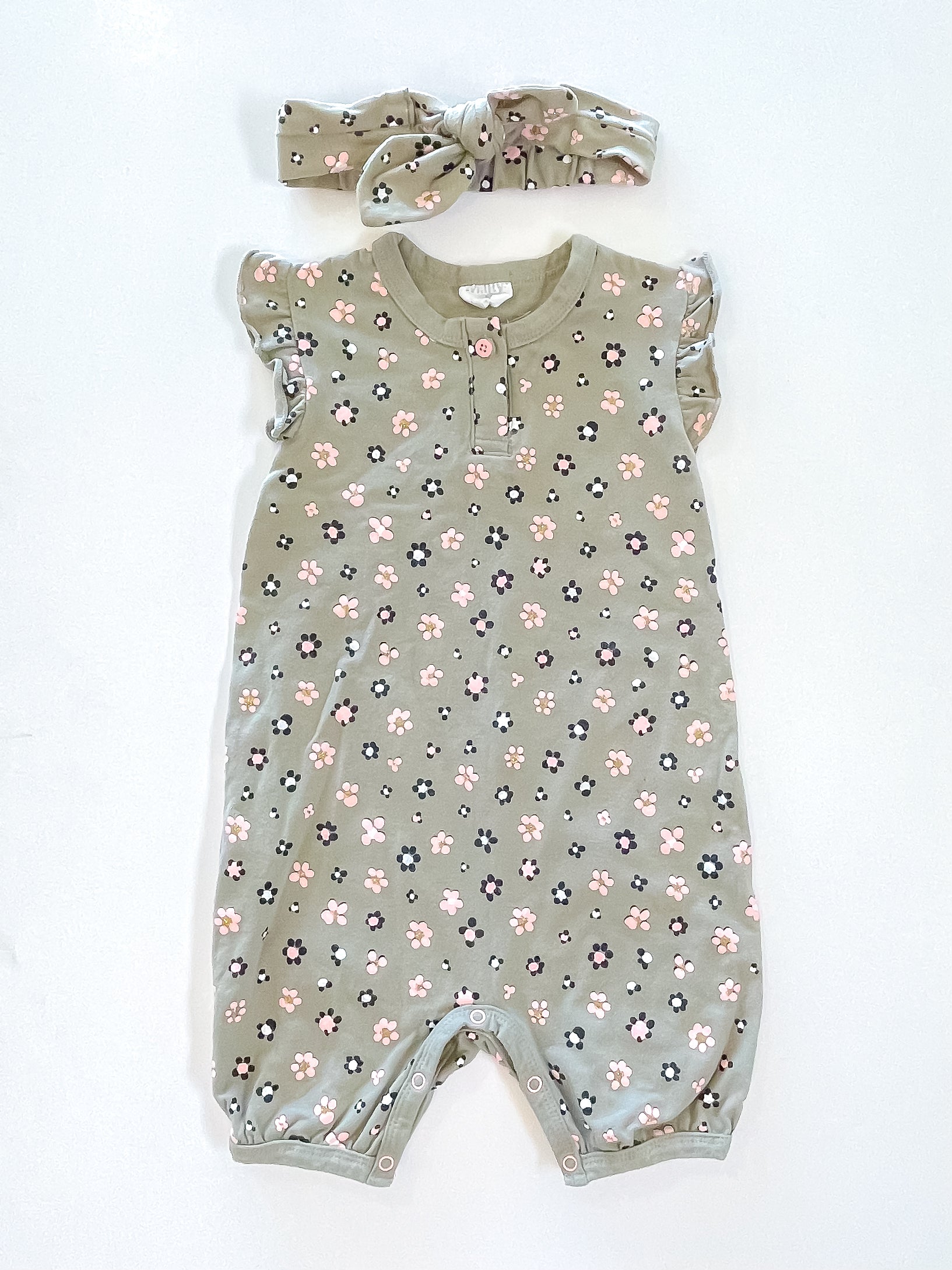 Milky floral romper & headband (12-18m)