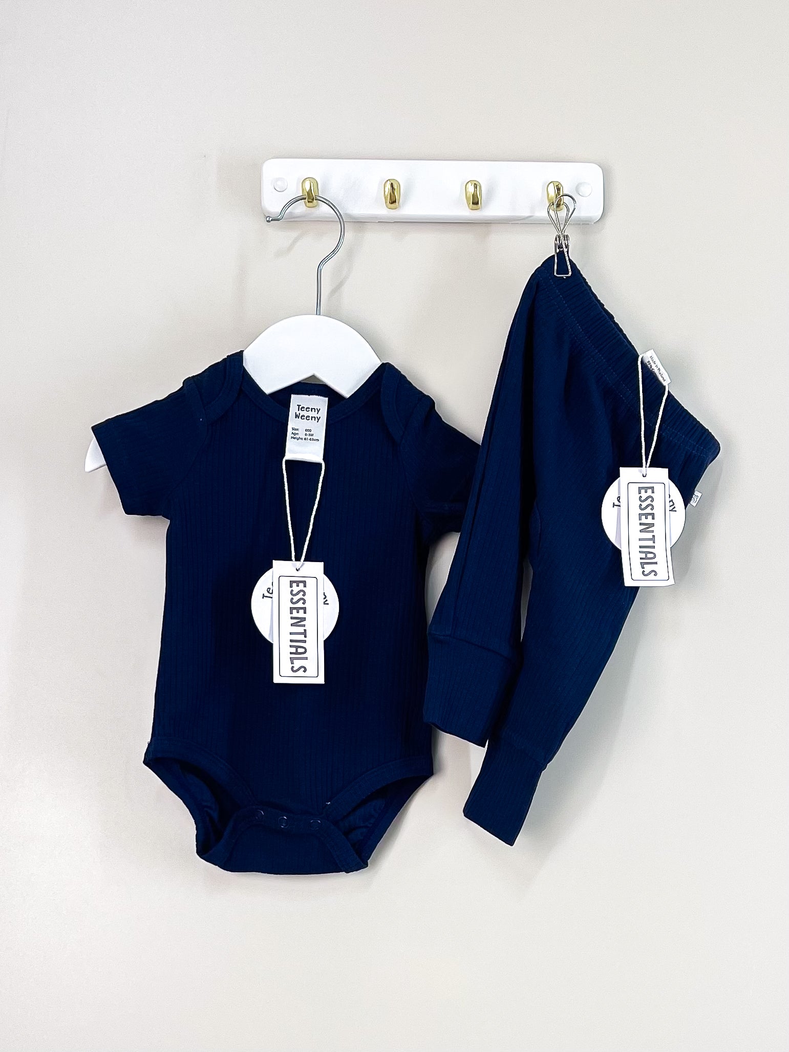 BNWT Teeny Weeny ribbed set - navy (0-3m)