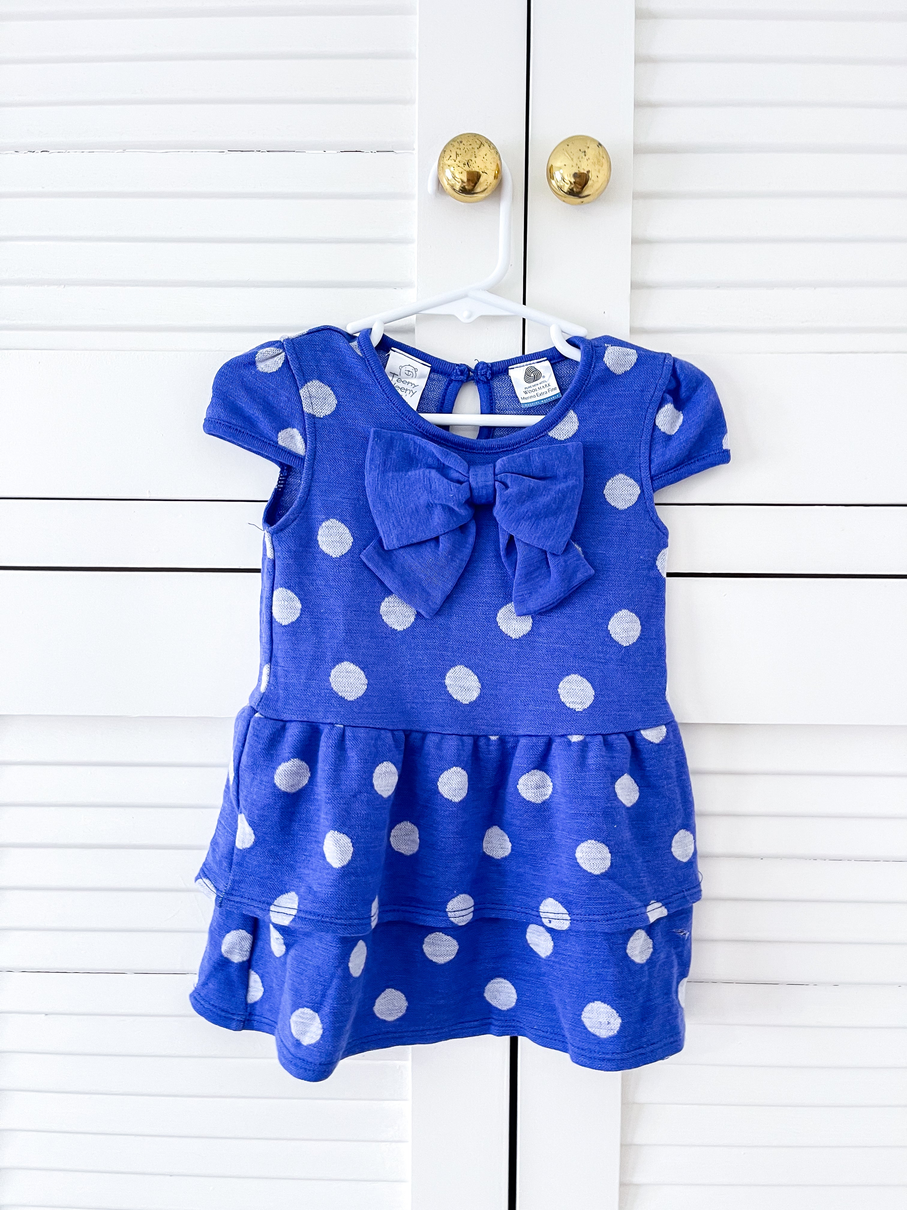 Teeny Weeny merino bow spot dress (12m)