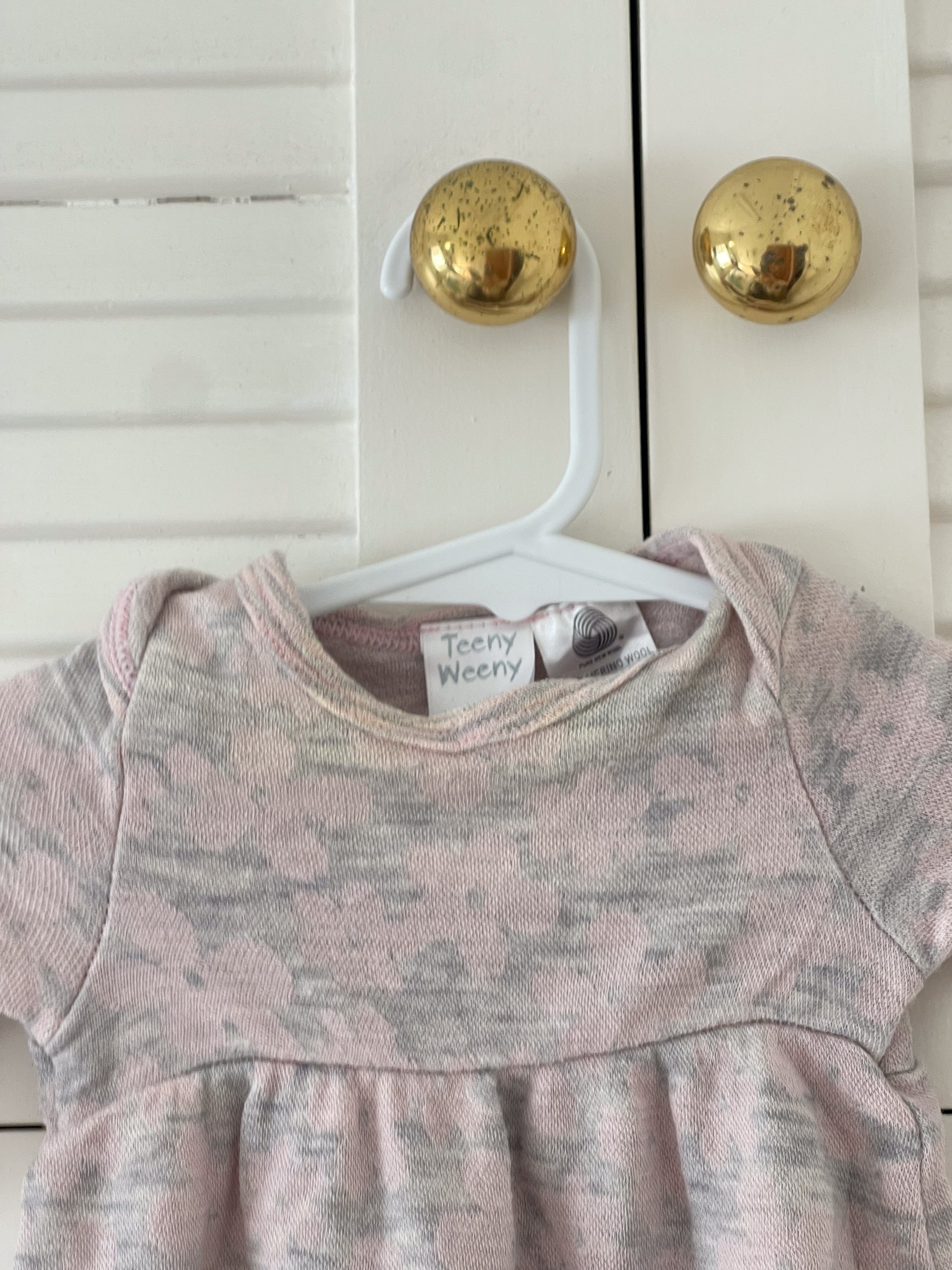 Teeny Weeny merino dress - grey pink flower (newborn)