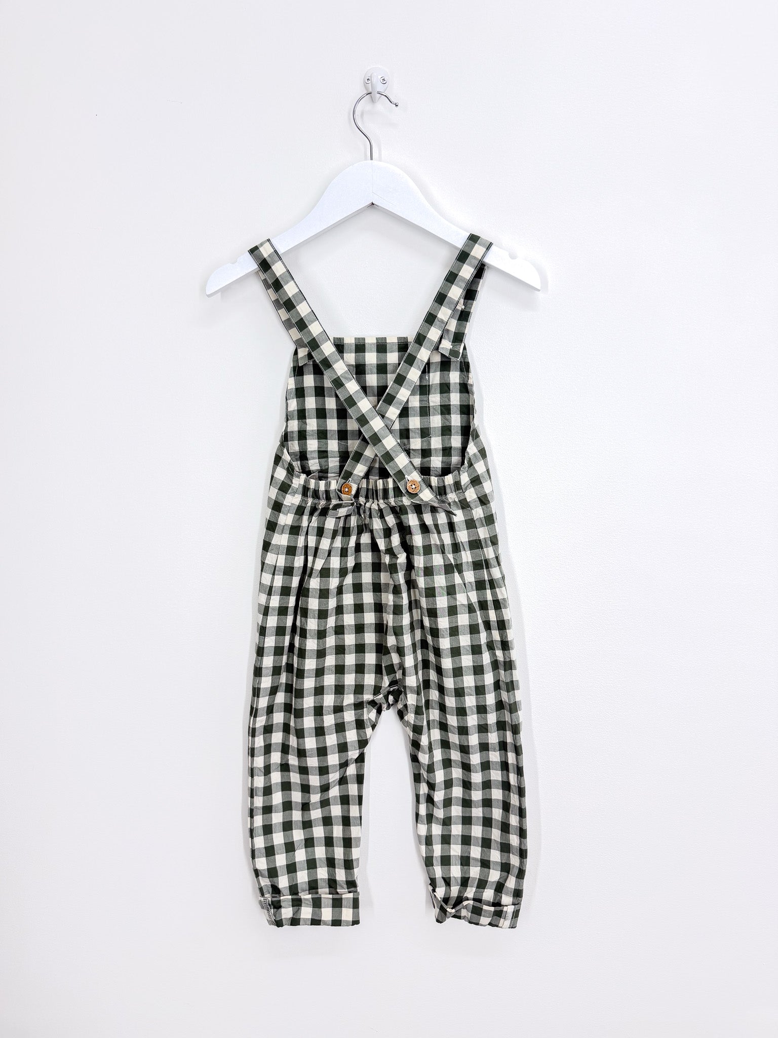 Jamie Kay organic kingston overalls - gingham grape leaf (3y)