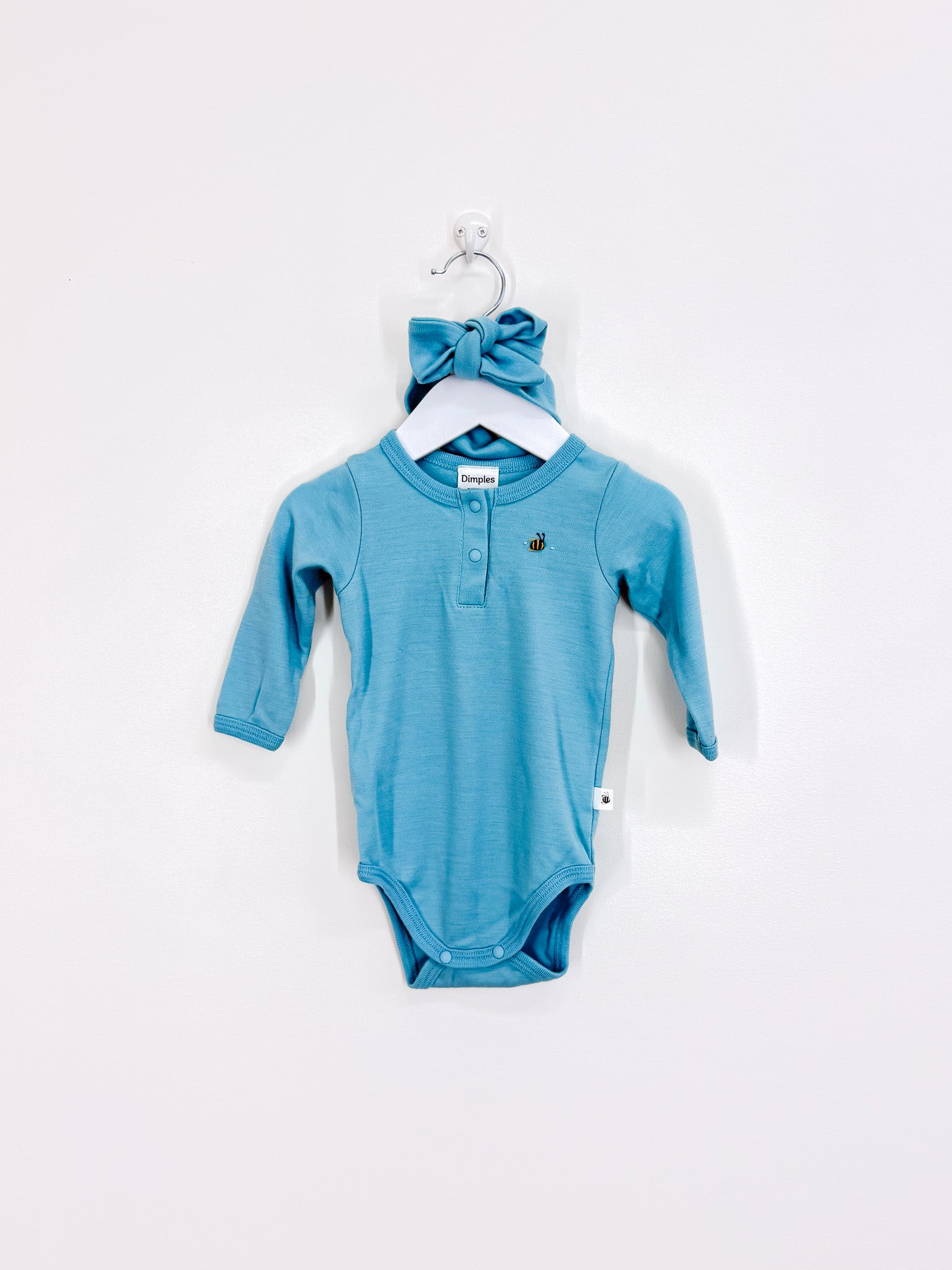 Dimples merino bodysuit + headband - teal (6-12m)