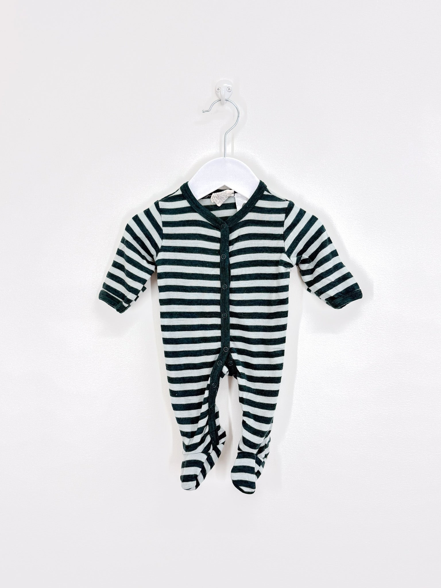 Baby Baby merino button onesie - green stripe (newborn)