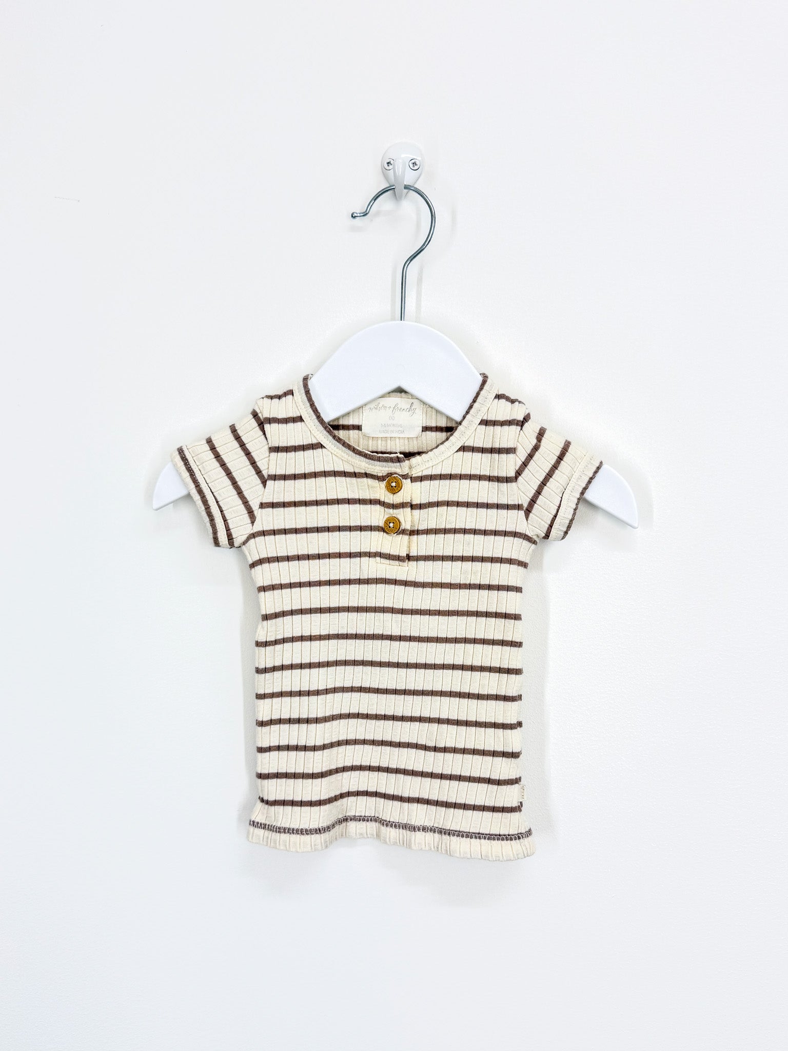 Wilson & Frenchy organic rib stripe top - hazlewood ecru (3-6m)