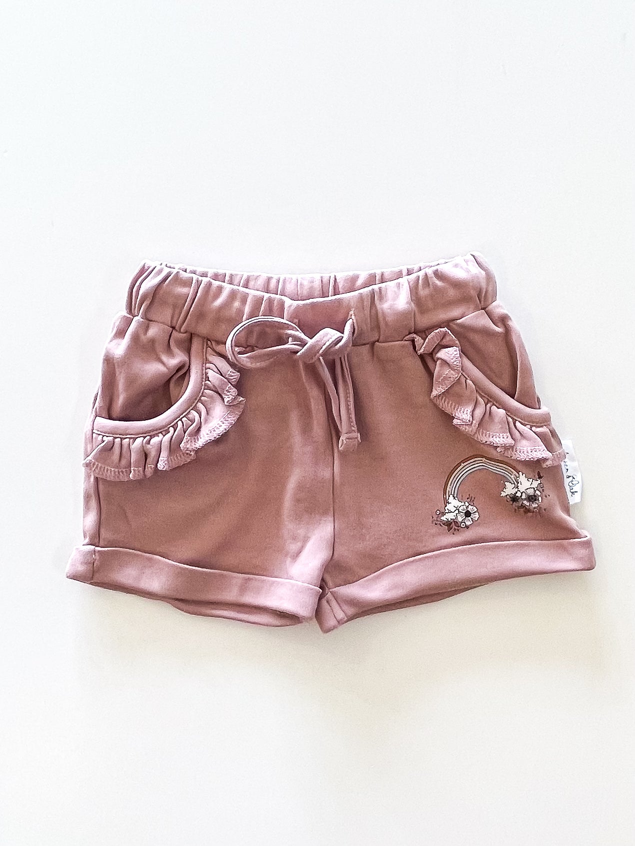 Aster & Oak organic rainbow ruffle shorts (6-12m)