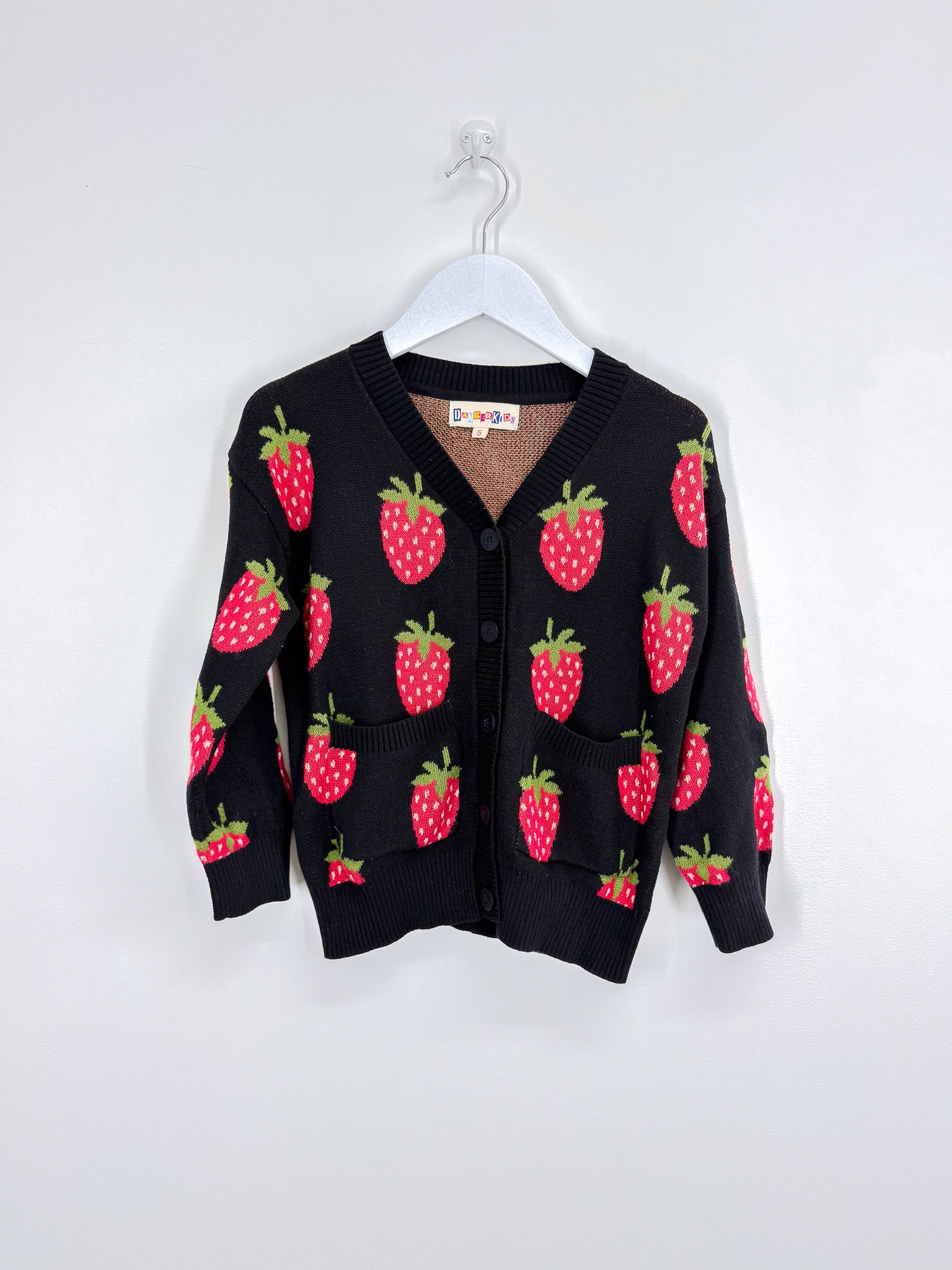 Dangerkids strawberry pocket knit cardigan (5y)
