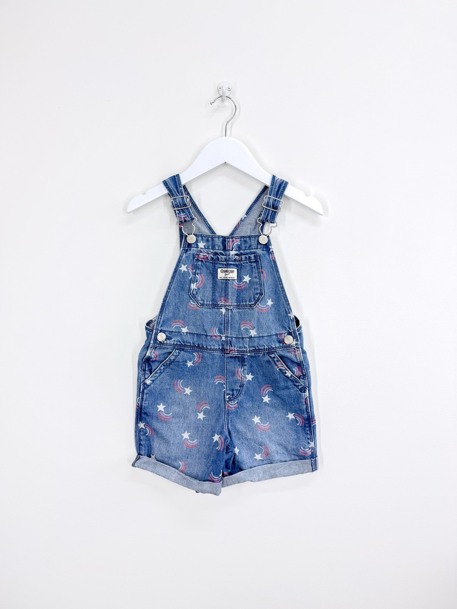 OshKosh rainbow star denim shortalls (4y)