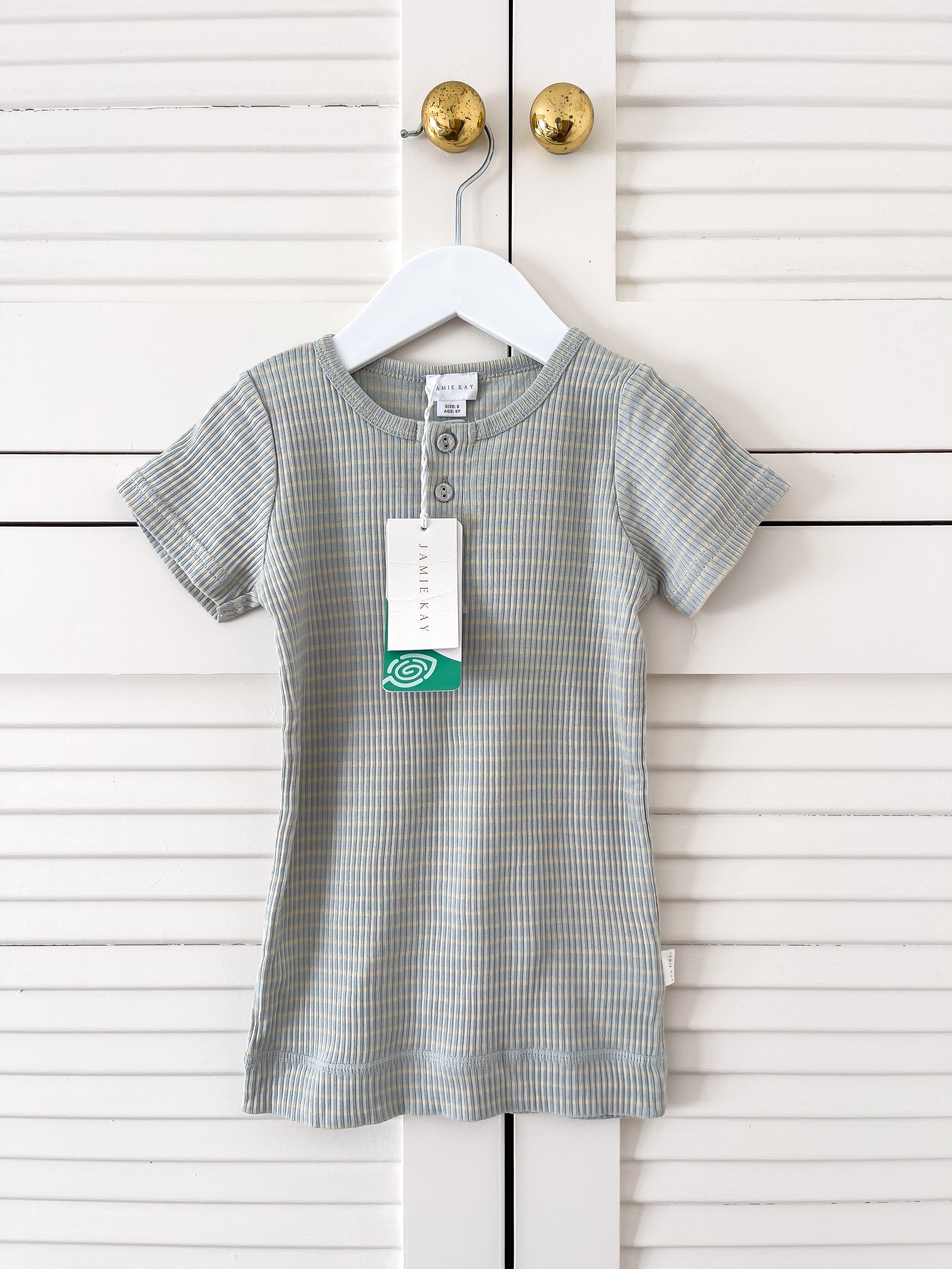 BNWT Jamie Kay organic ribbed tee - ocean spray cassava (5y)
