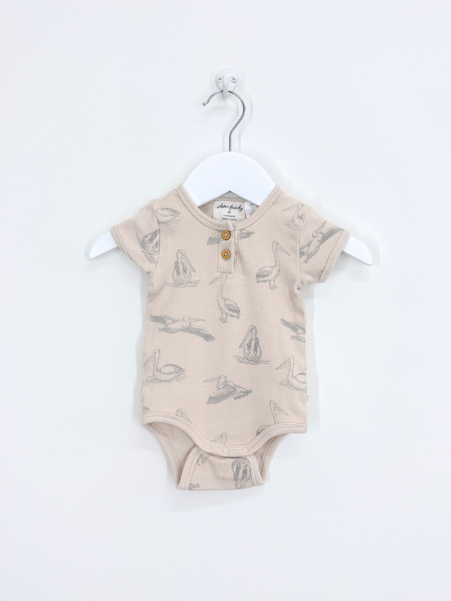 Wilson & Frenchy organic ribbed henley bodysuit - pelican (3-6m)