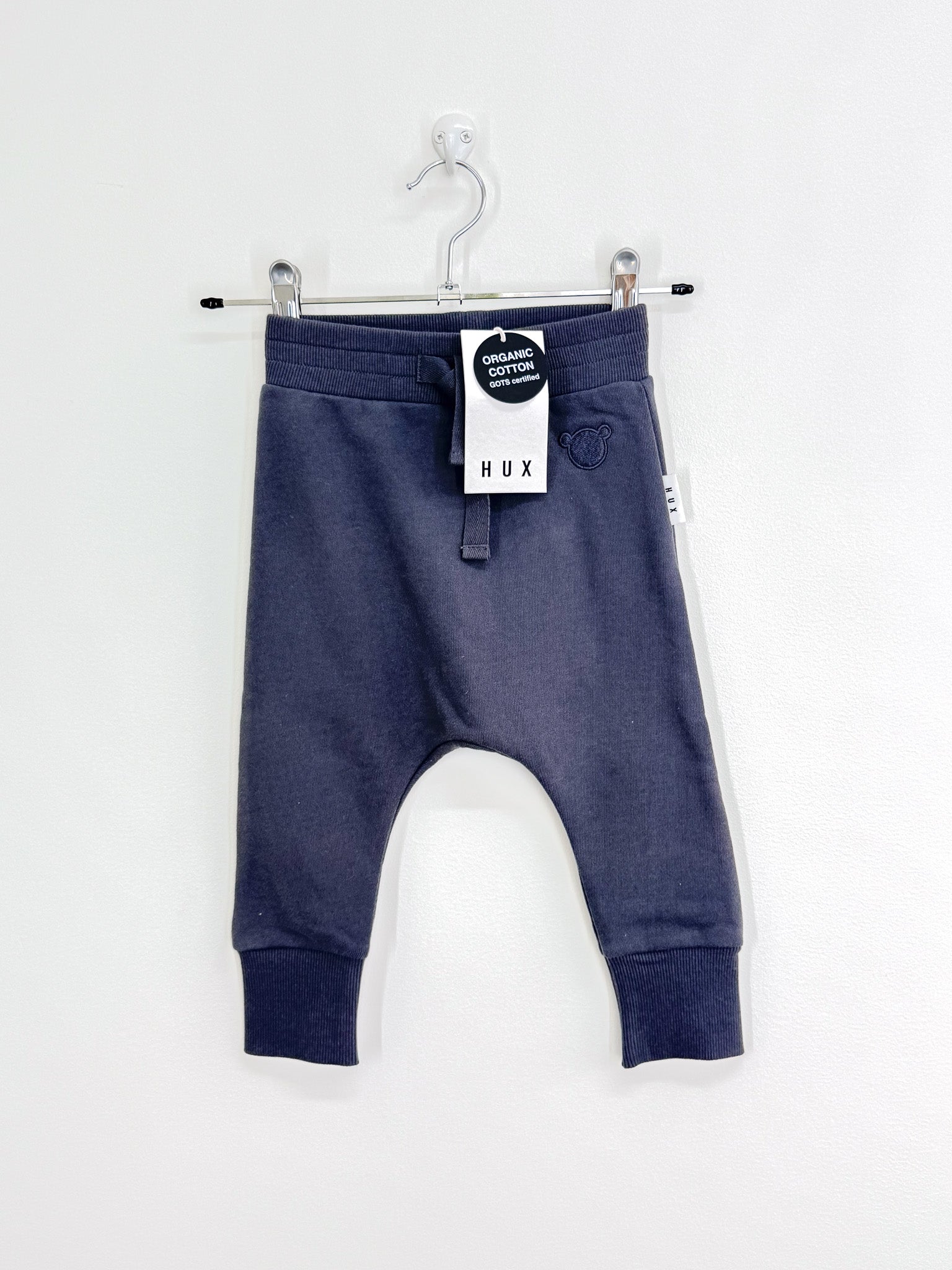 BNWT Hux organic drop crotch fleece pants - ink (12-18m)