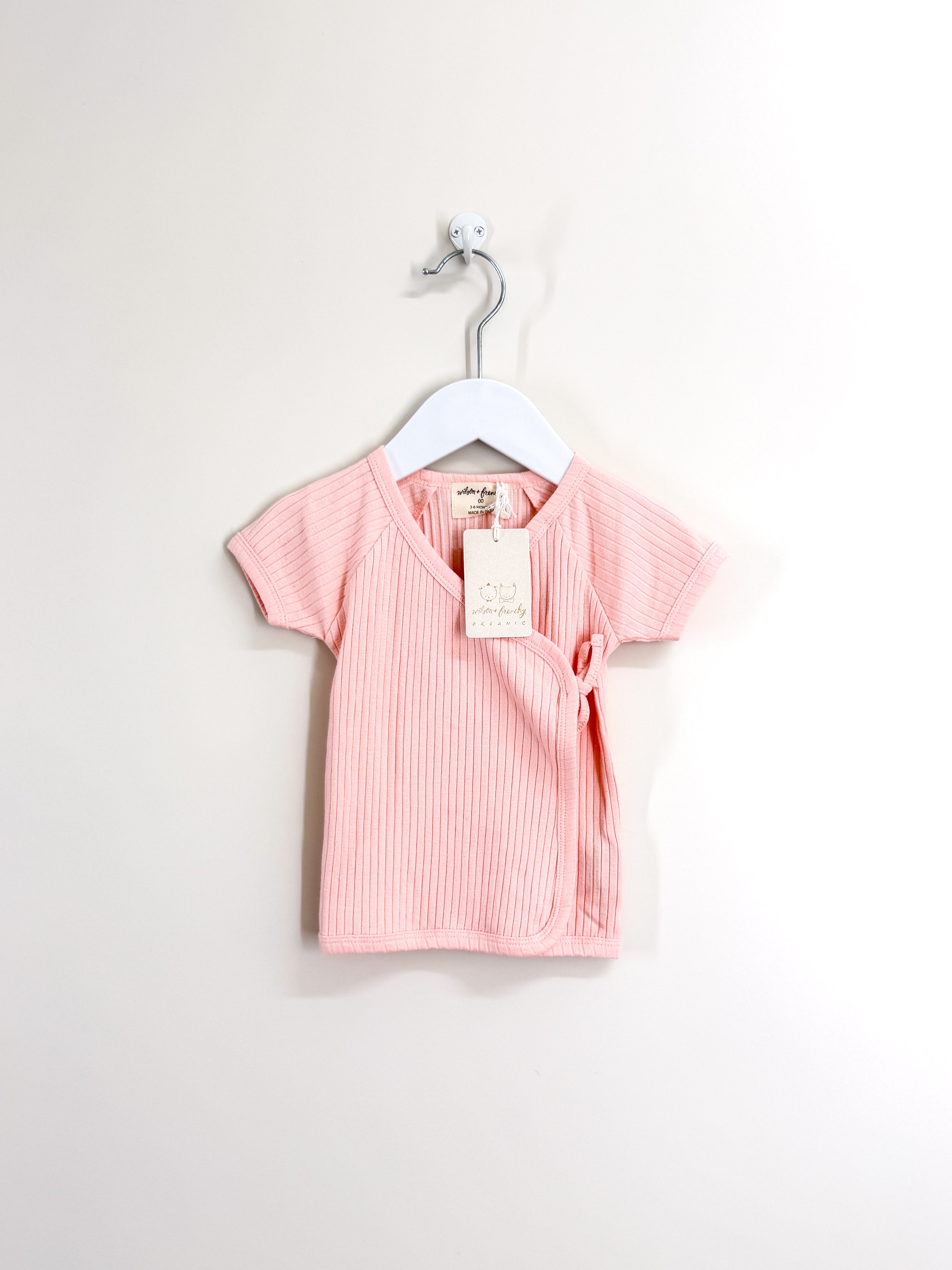 BNWT Wilson & Frenchy organic rib kimono top - blush (3-6m)