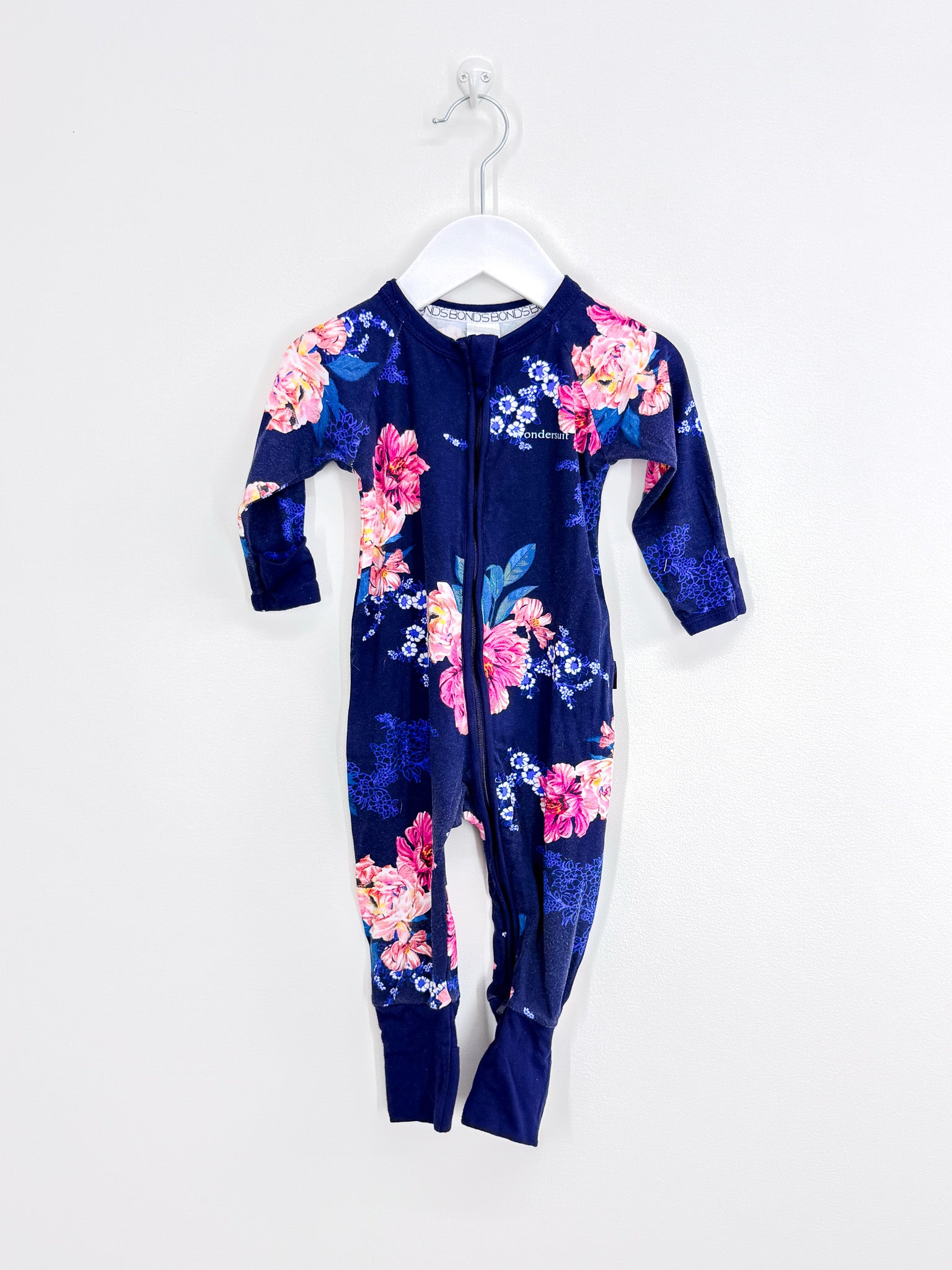 Bonds wondersuit - navy floral (6-12m)