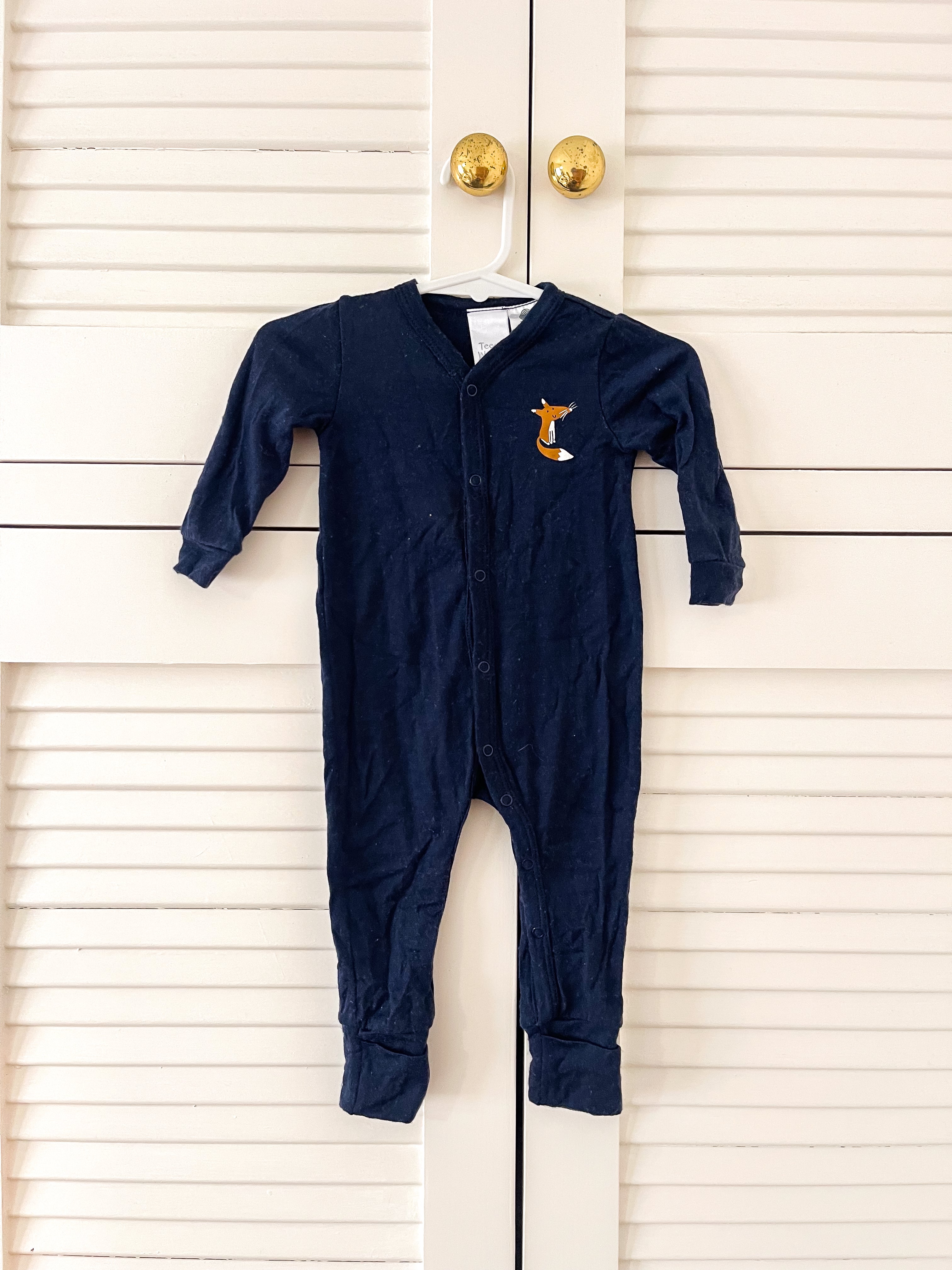 Teeny Weeny merino onesie - navy fox (6-12m)