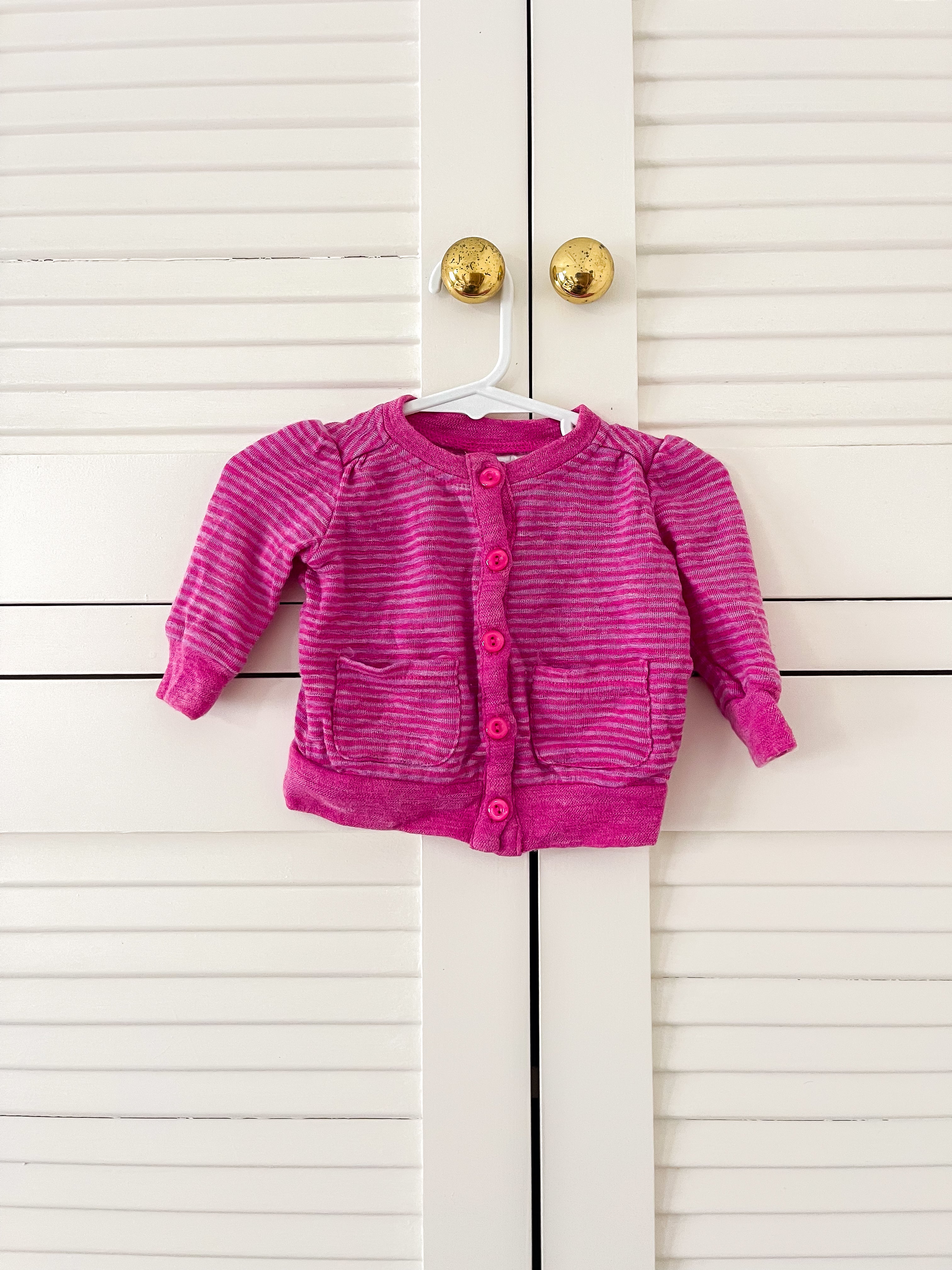 Teeny Weeny merino cardigan - pink stripe (0-3m)