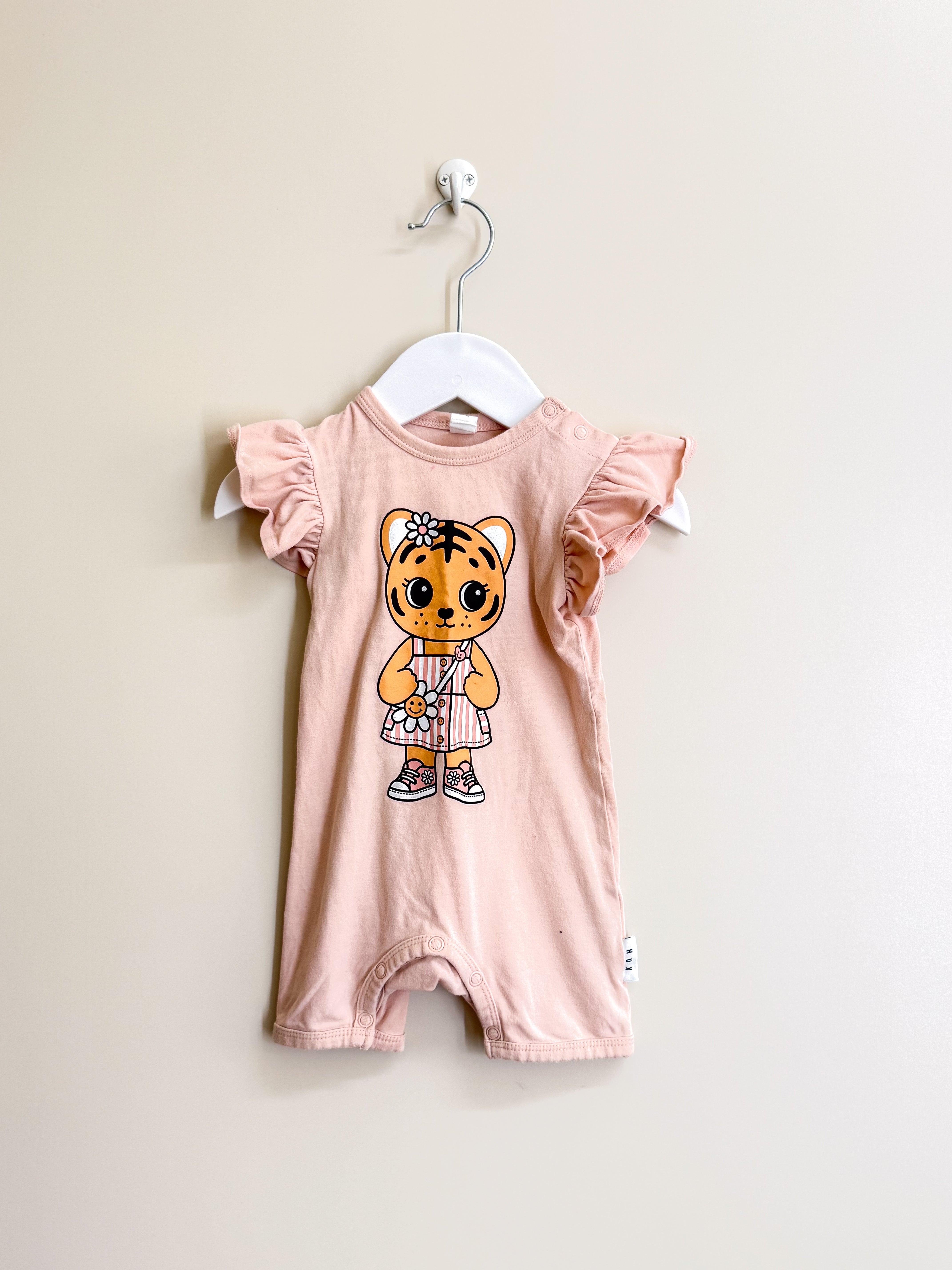 Hux organic tigeress short frill romper (3-6m)