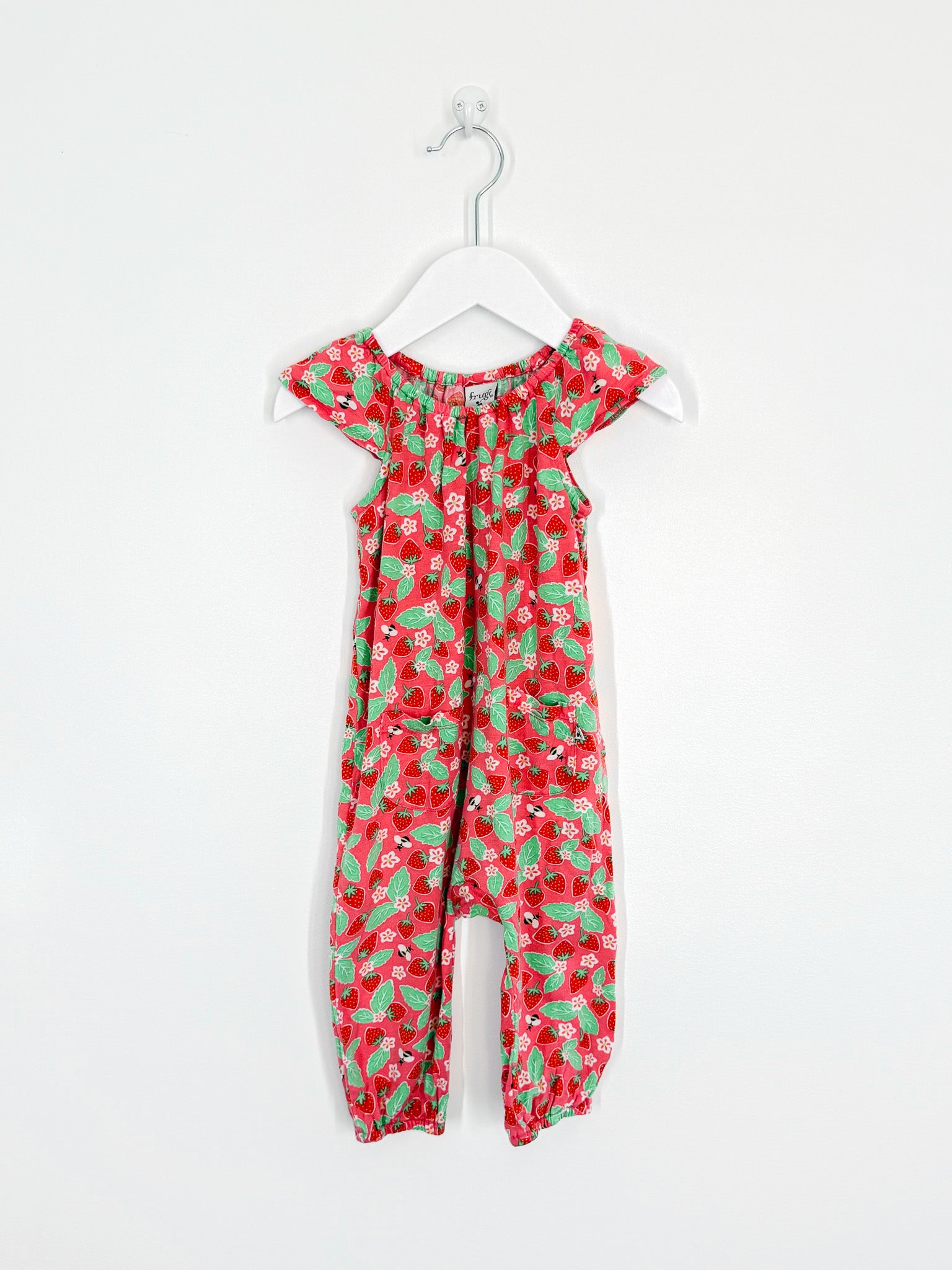 Frugi organic strawberry playsuit (9-12m)