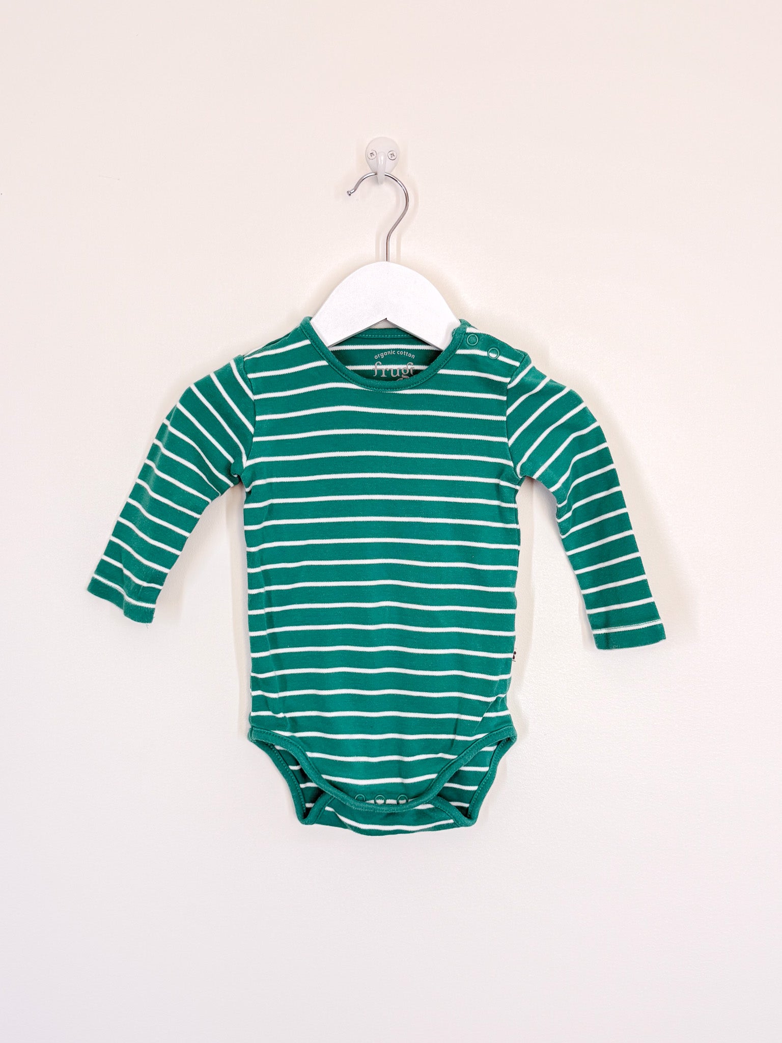 Frugi organic bodysuit - green stripe (6-9m)