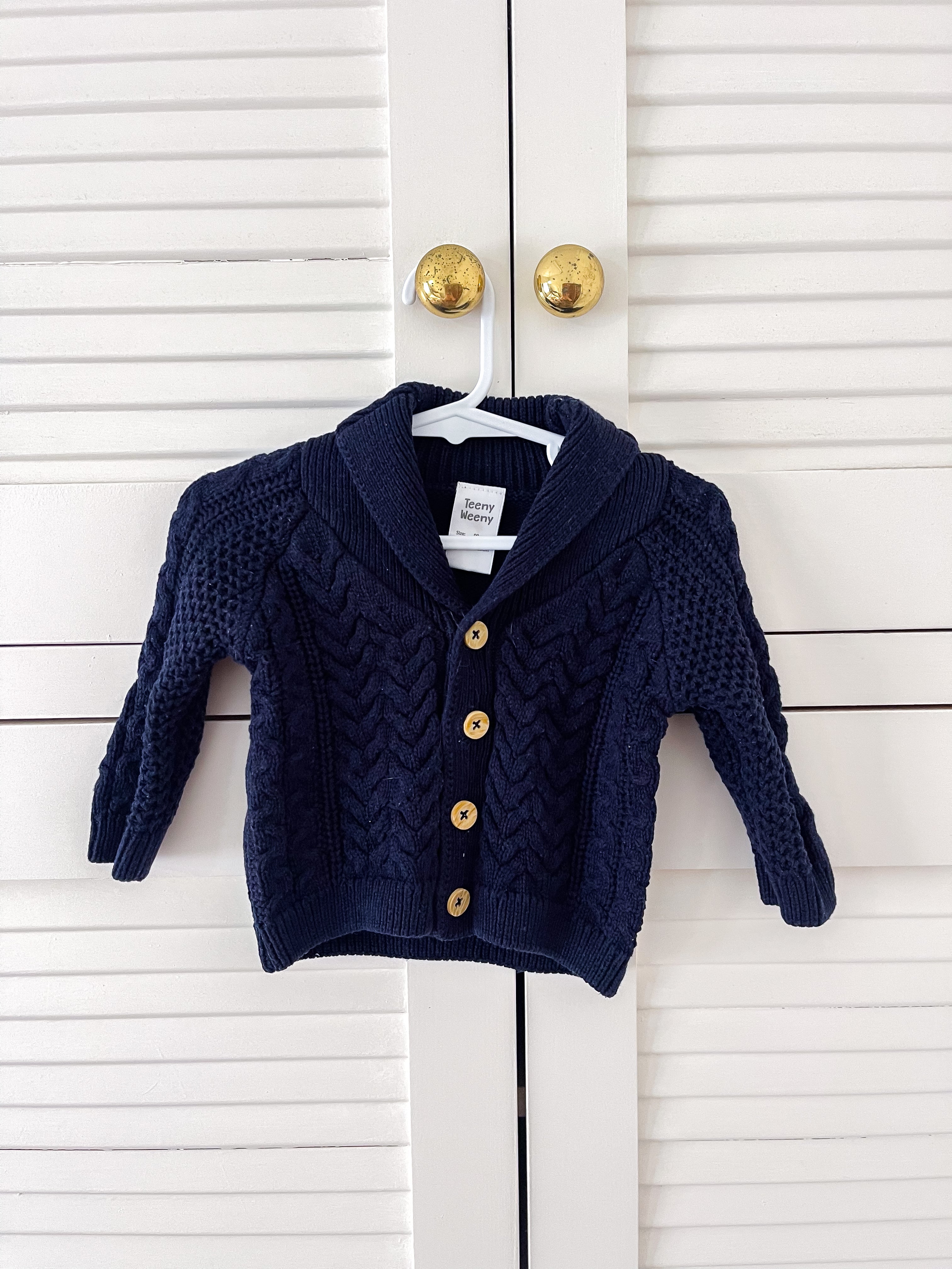 Teeny Weeny grandpa cable knit cardigan - navy (3-6m)