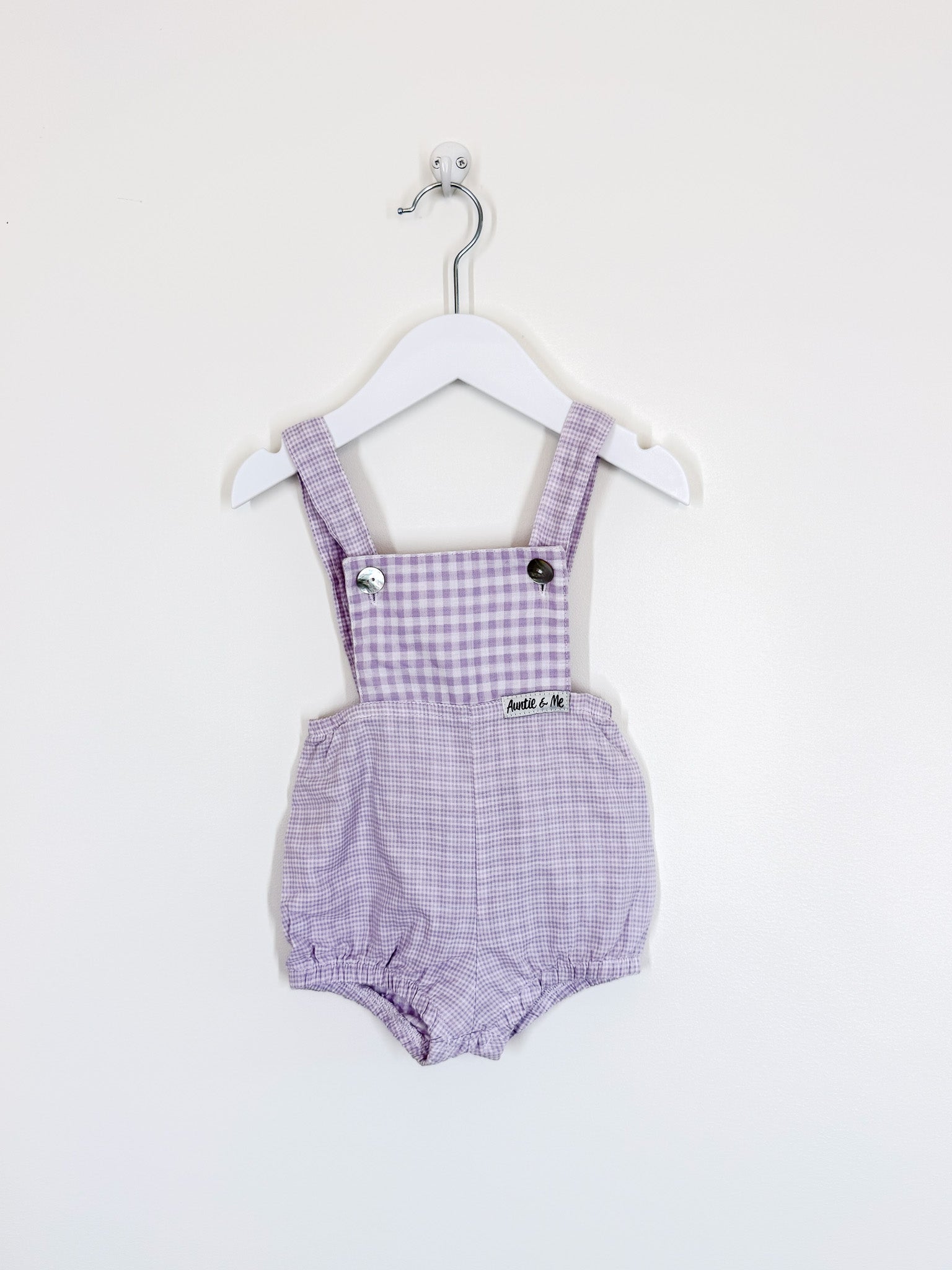 Auntie & Me lilac gingham romper (6m)