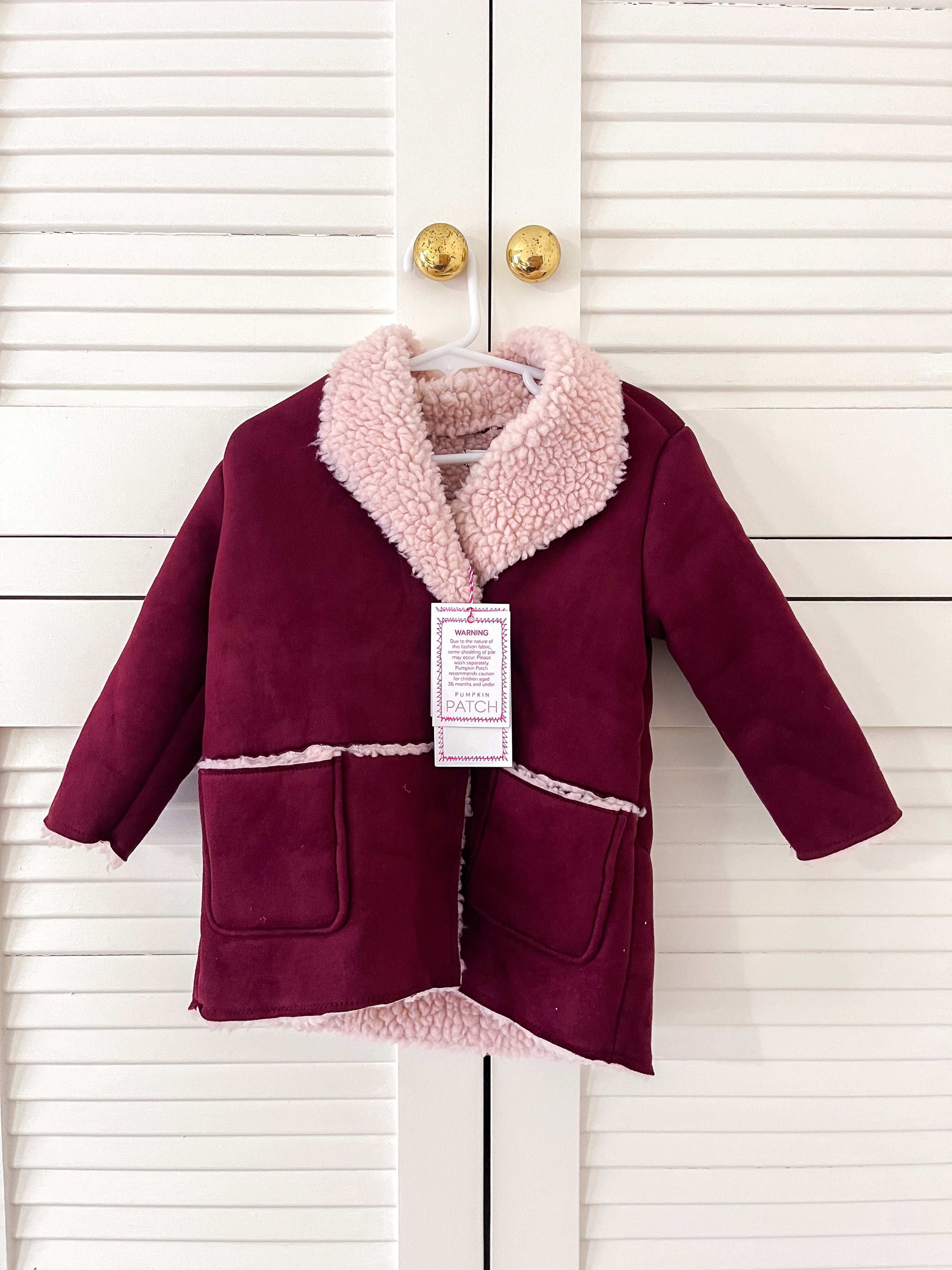 BNWT Pumpkin Patch longline faux suede jacket (12-18m)