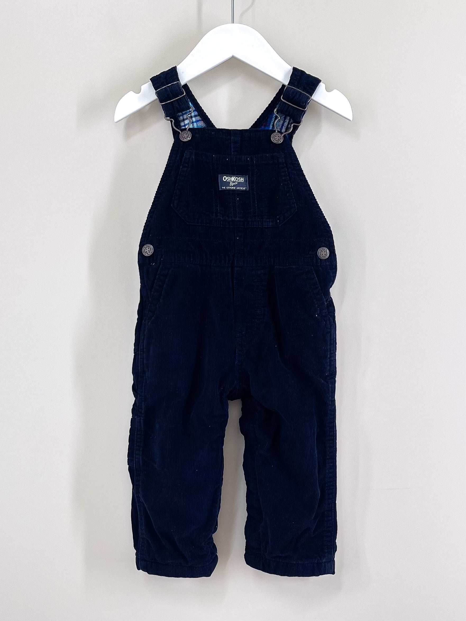 OshKosh plaid lined pincord overalls (12-18m)