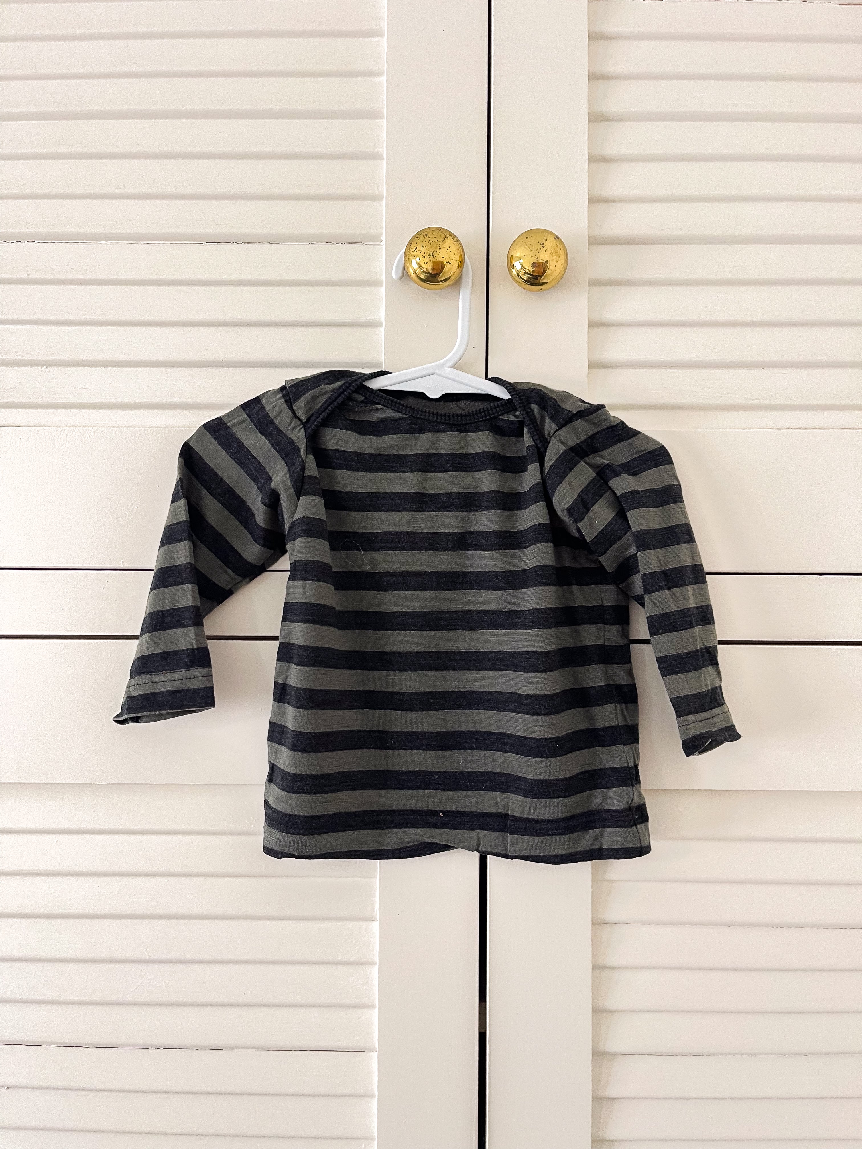 Merino long sleeve tee - grey black stripe (0-3m)