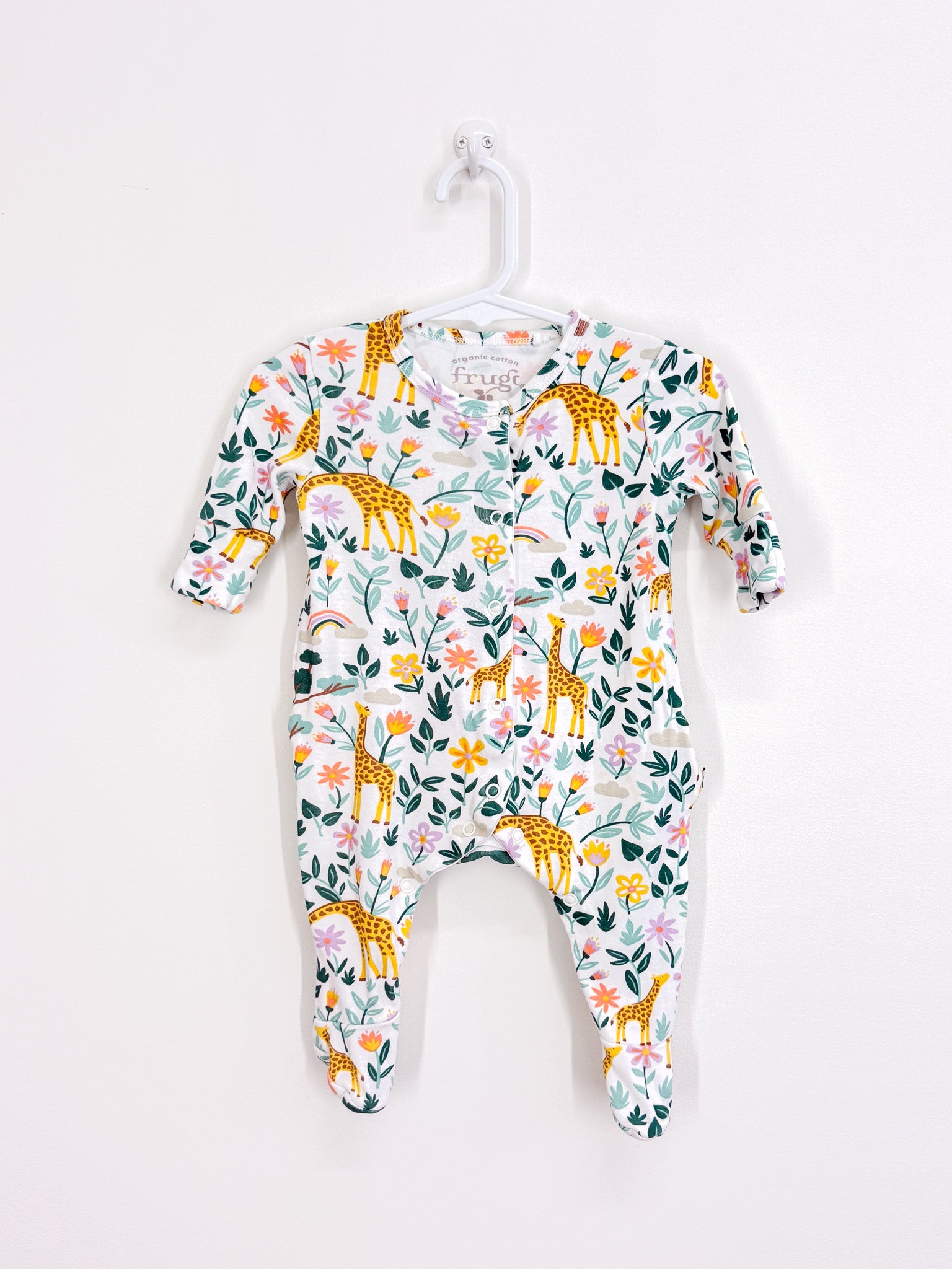 Frugi organic giraffe button onesie (0-3m) - SECONDS