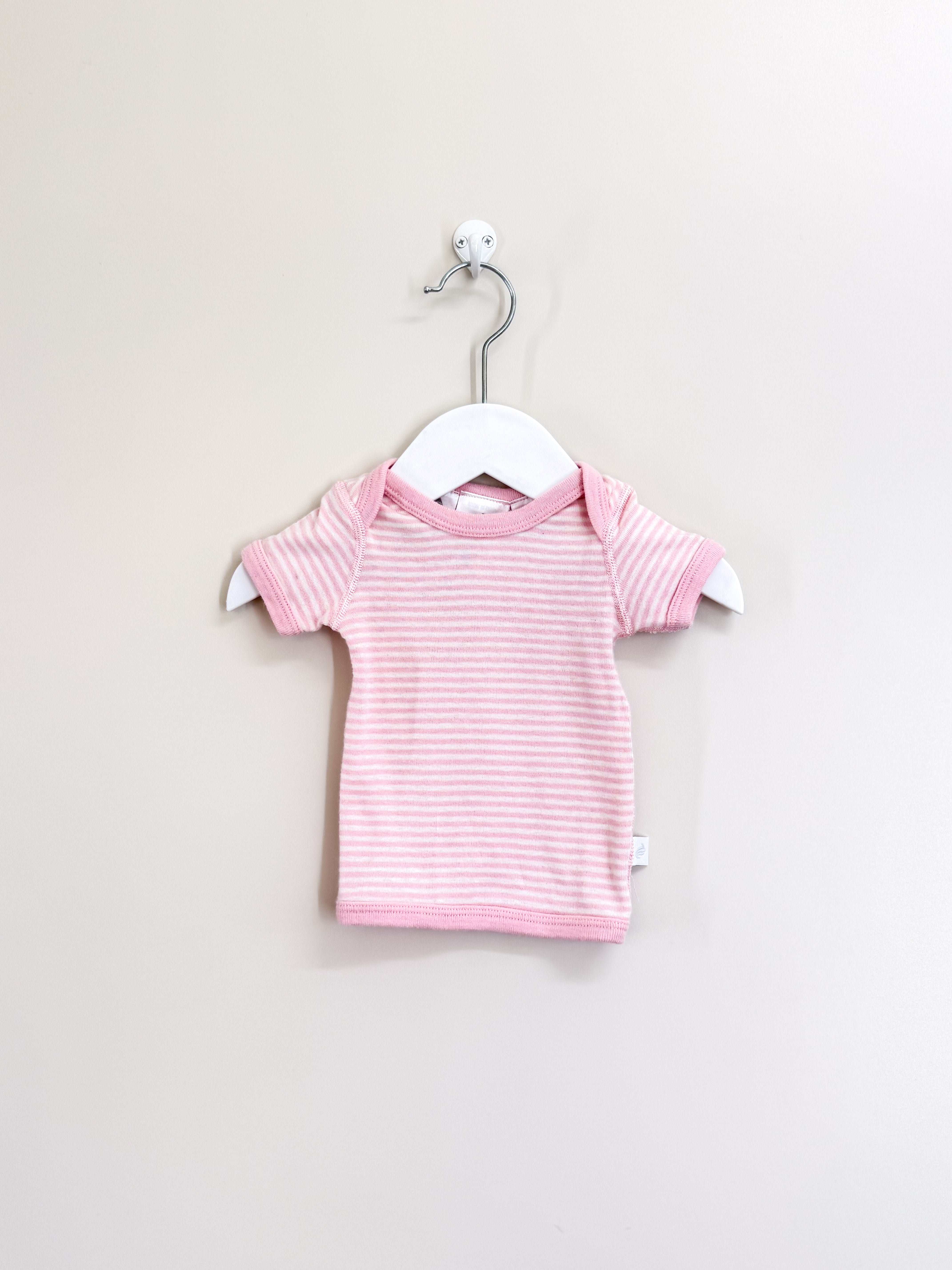 Superfit merino cotton tee - pink stripe (0-3m)