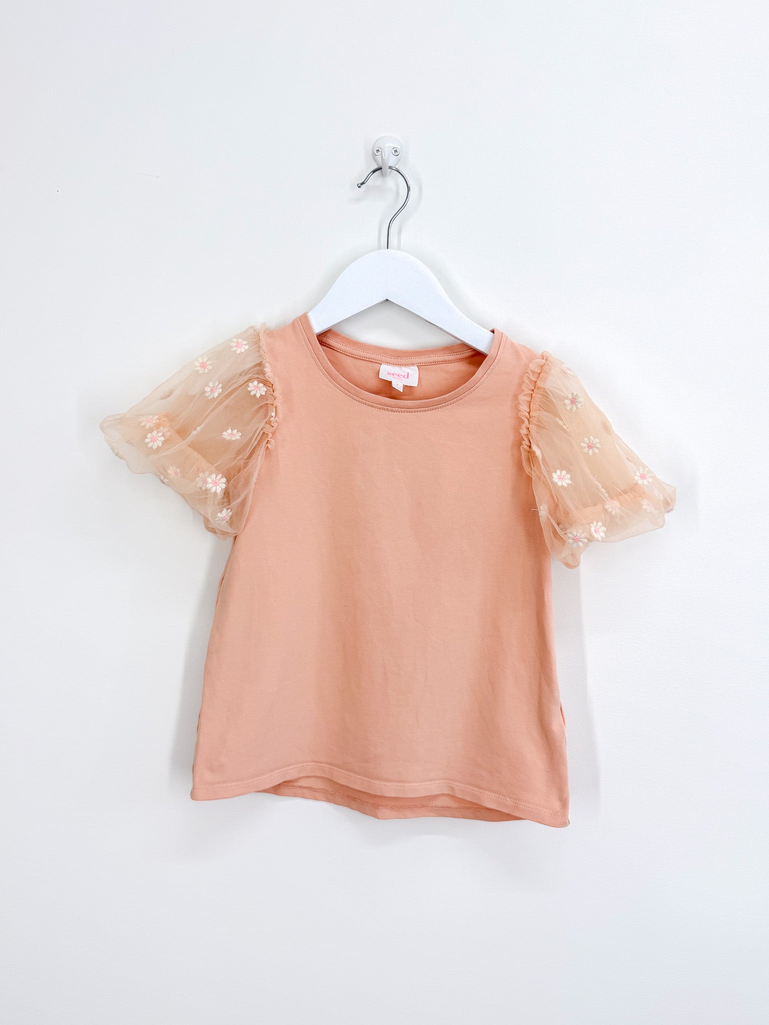 Seed tulle puff sleeve peach tee (7y)