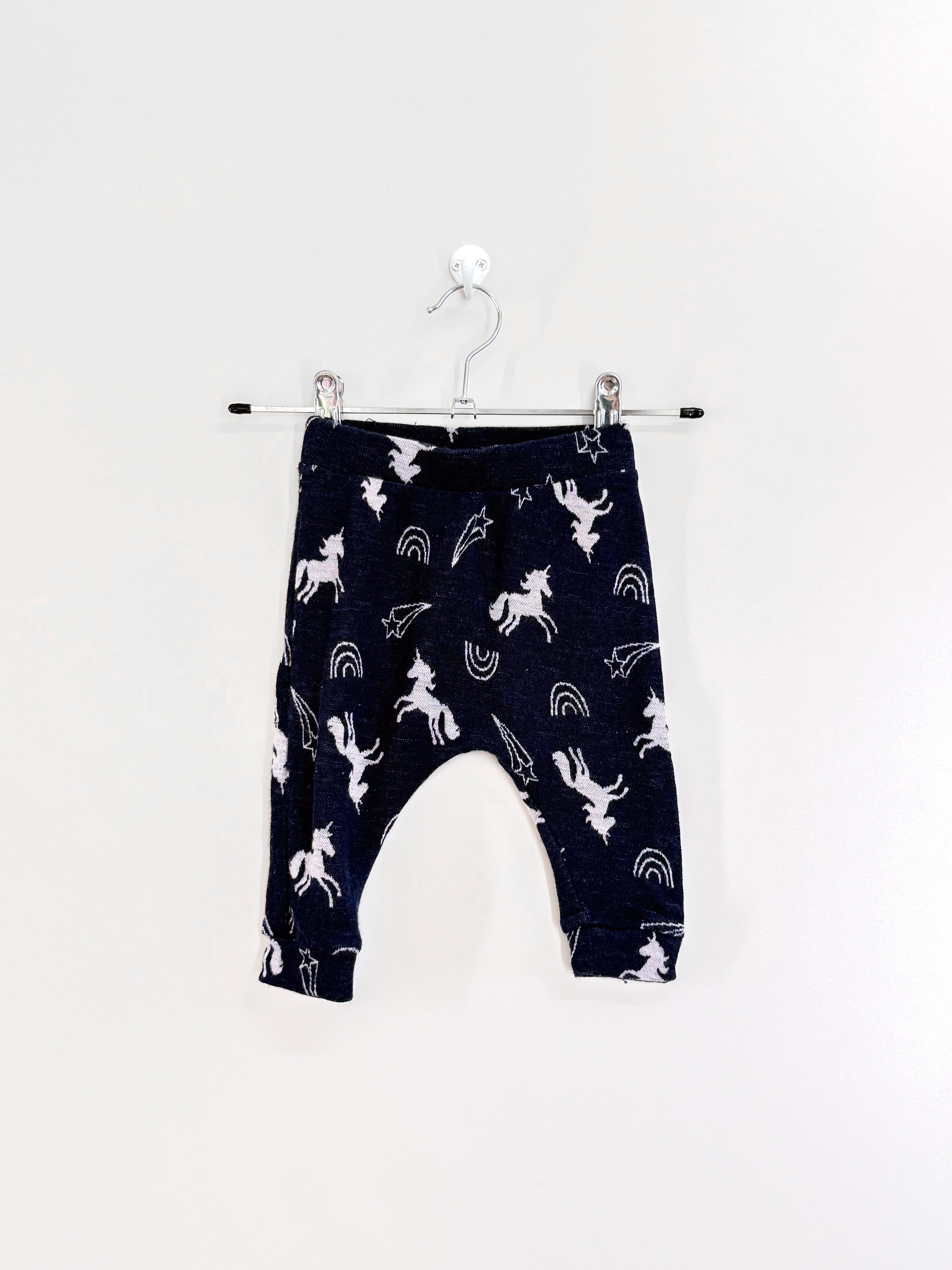Teeny Weeny merino harem pants - navy unicorn (3-6m)