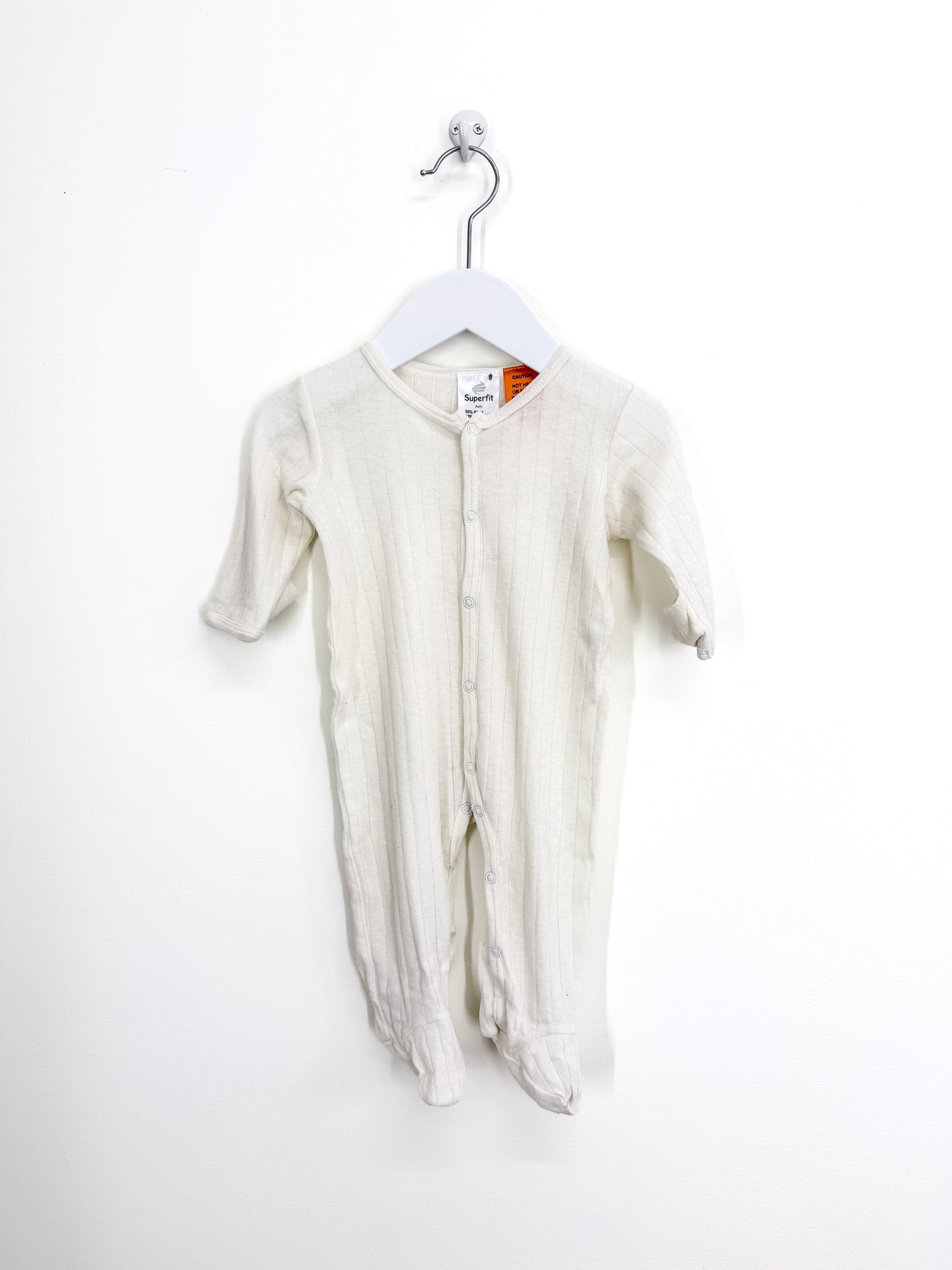 Superfit merino cotton rib button onesie (0-3m)