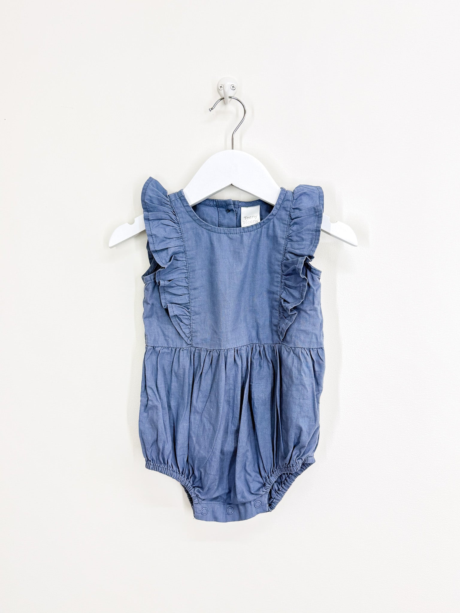 Teeny Weeny linen frill romper (12-18m)