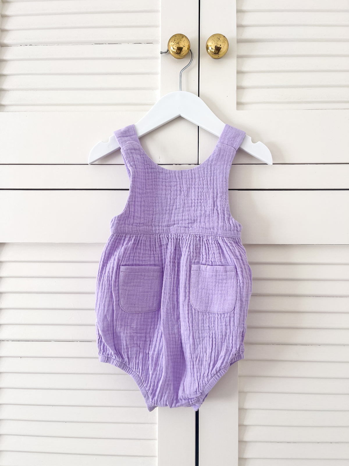 Hello Poppet organic muslin charlie romper - lilac (3-6m)