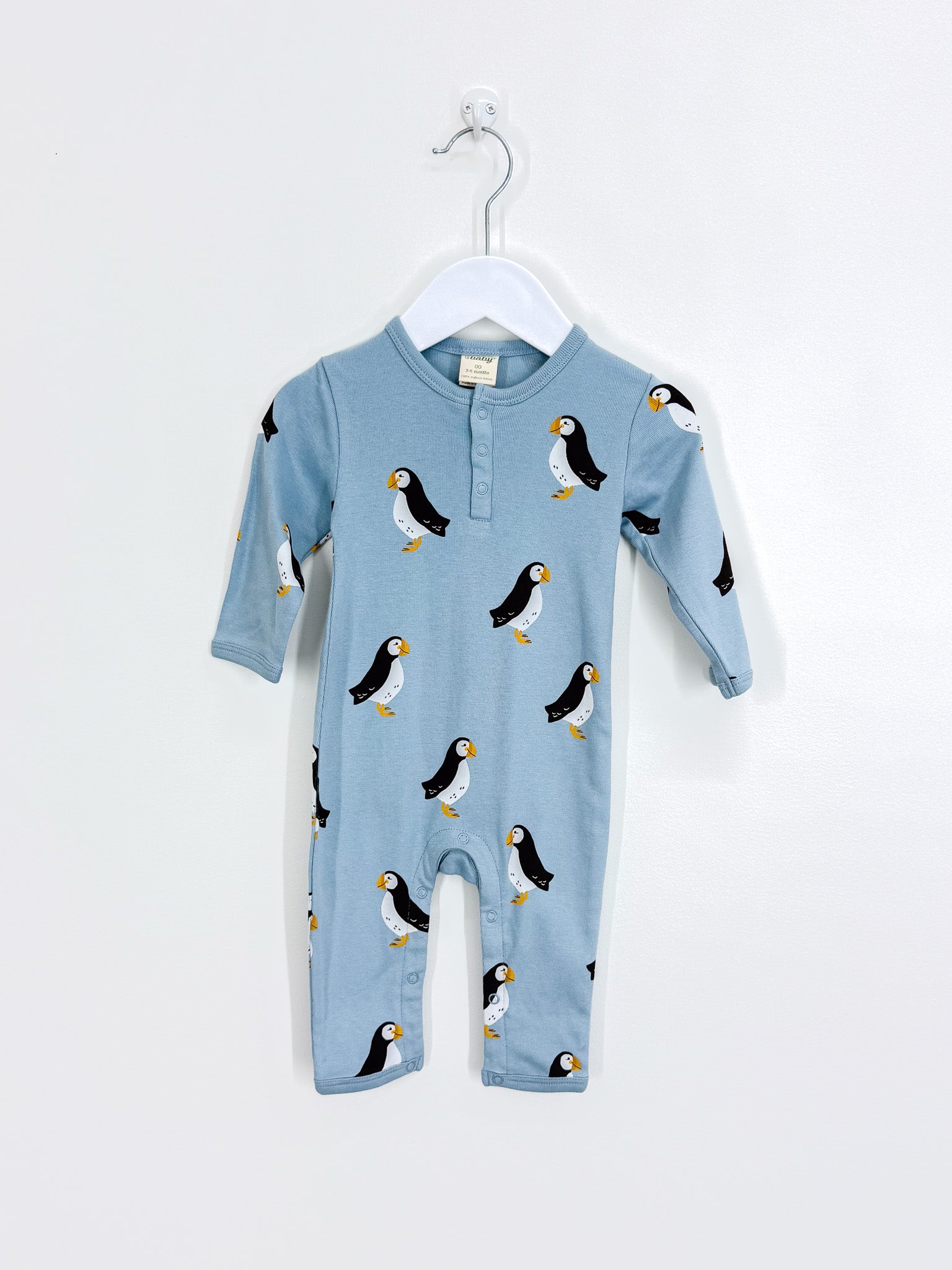 Nature Baby organic henley PJ suit - puffin (3-6m)