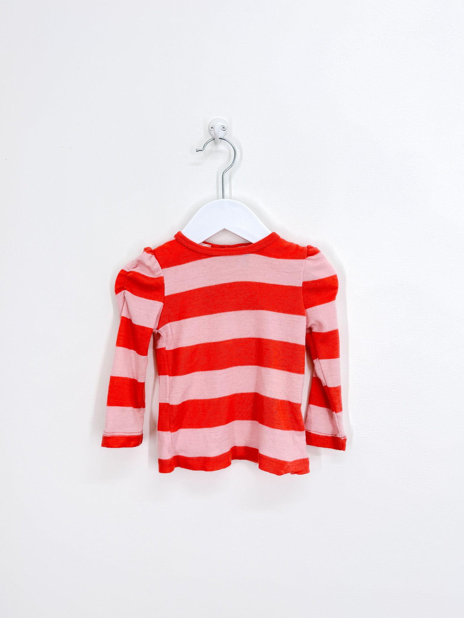 Teeny Weeny merino long sleeve tee - pink peach stripe (6-12m)