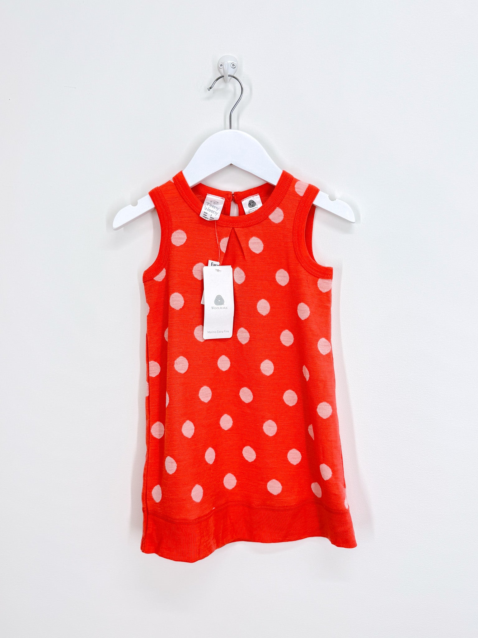 BNWT Teeny Weeny merino sleeveless dress - peach spot (2y)