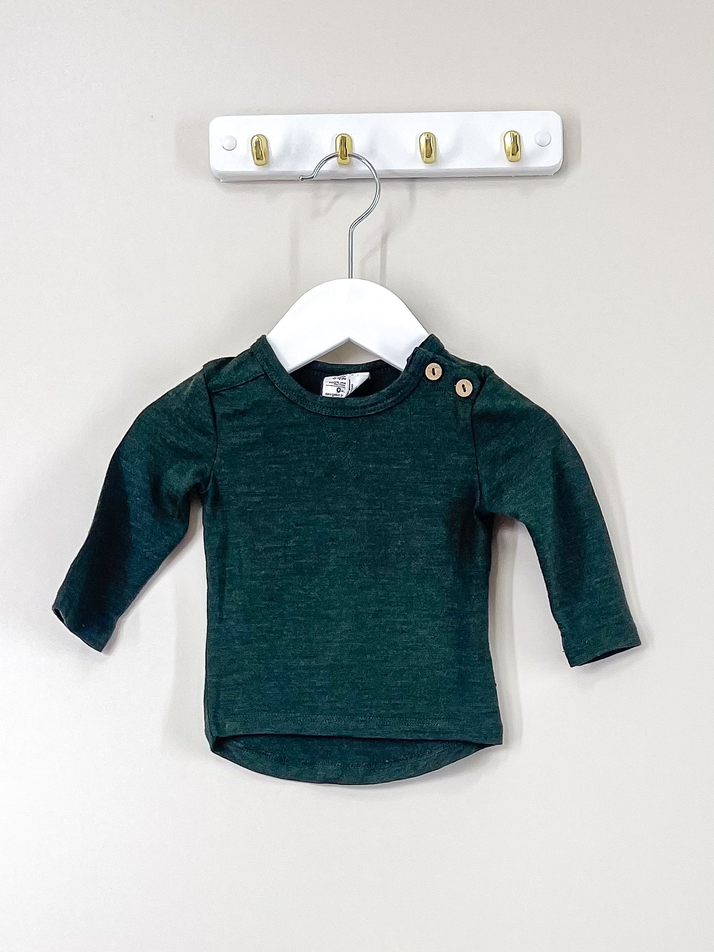 Little Flock Of Horrors merino wyatt long sleeve tee - moss (0-3m)