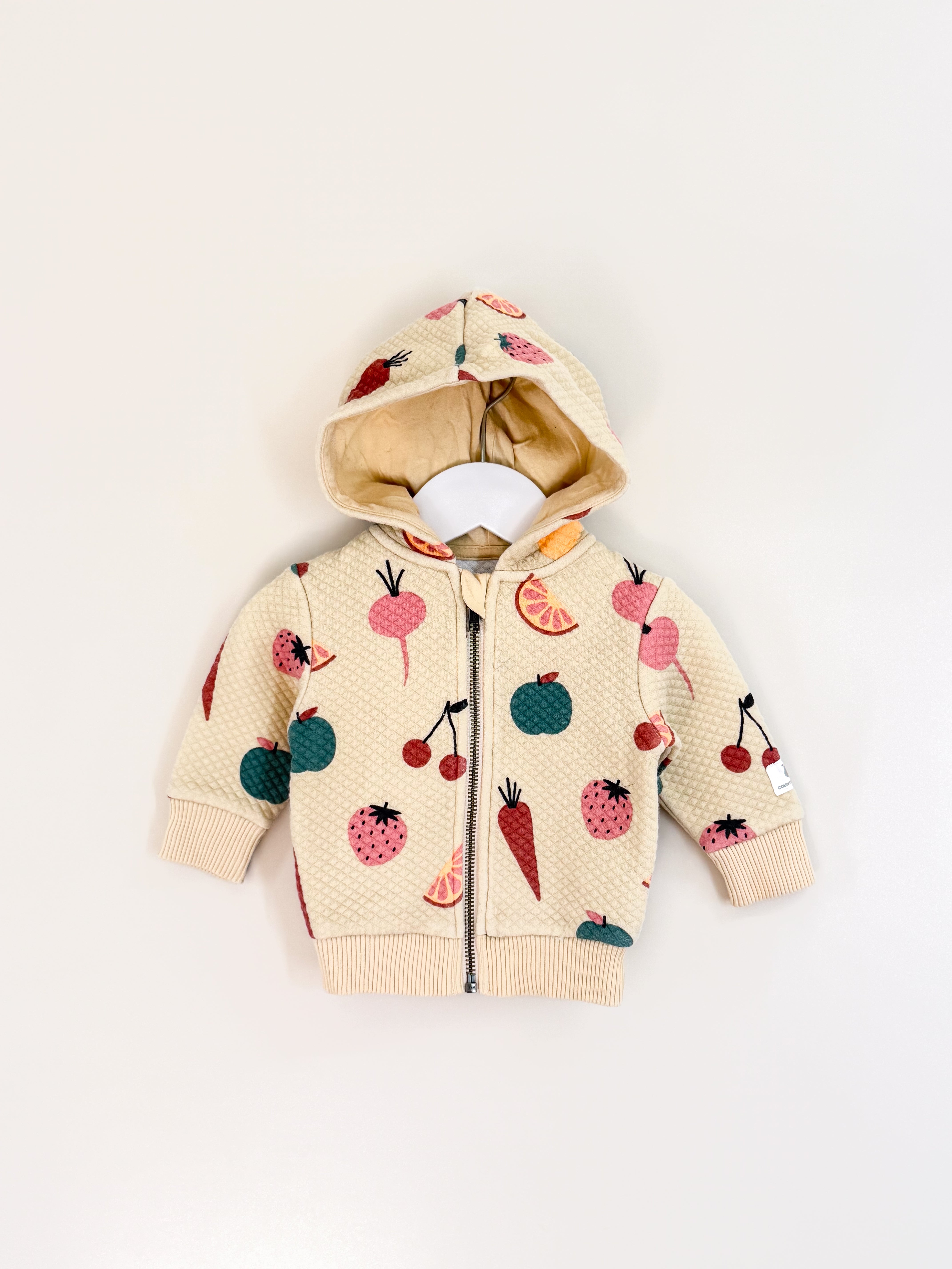 Country Road quilted fruit & veg zip hoodie (3-6m)