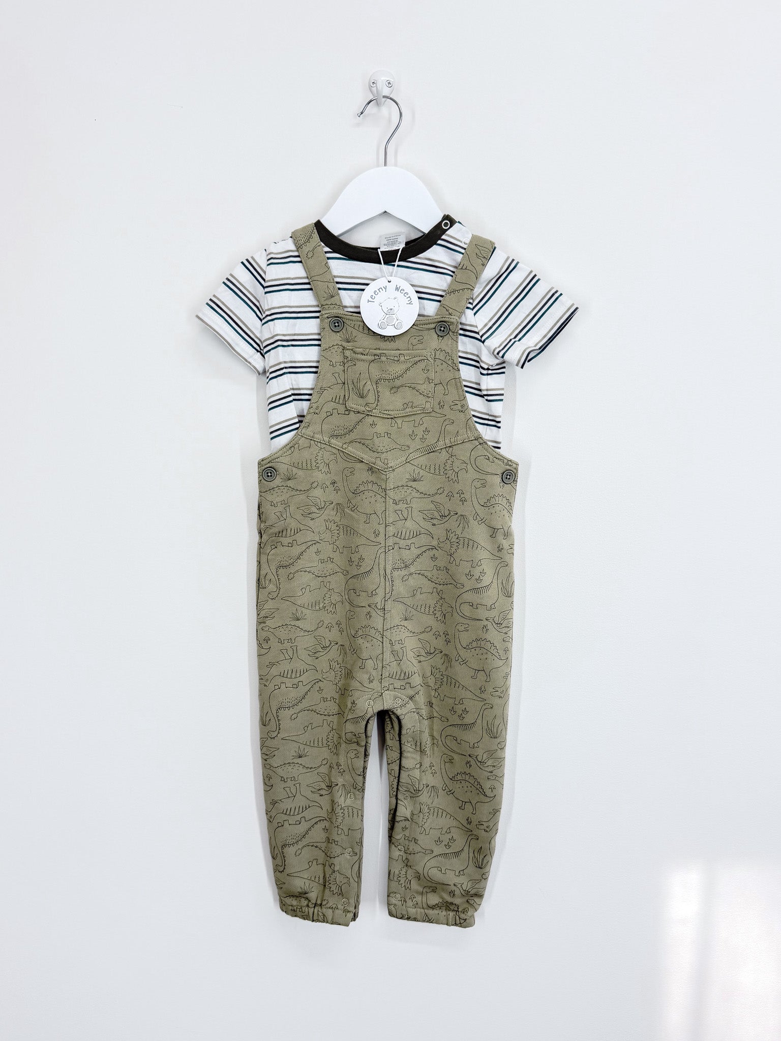 BNWT Teeny Weeny dino overalls + tee set (18-24m)