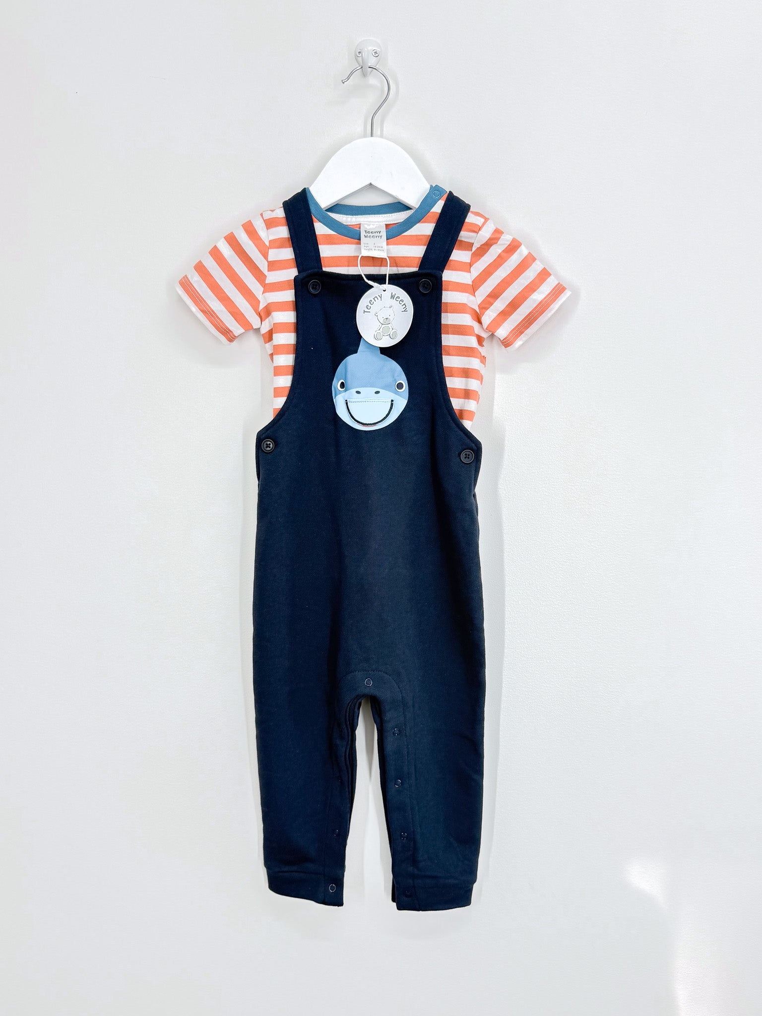 BNWT Teeny Weeny shark overalls + tee set (18-24m)