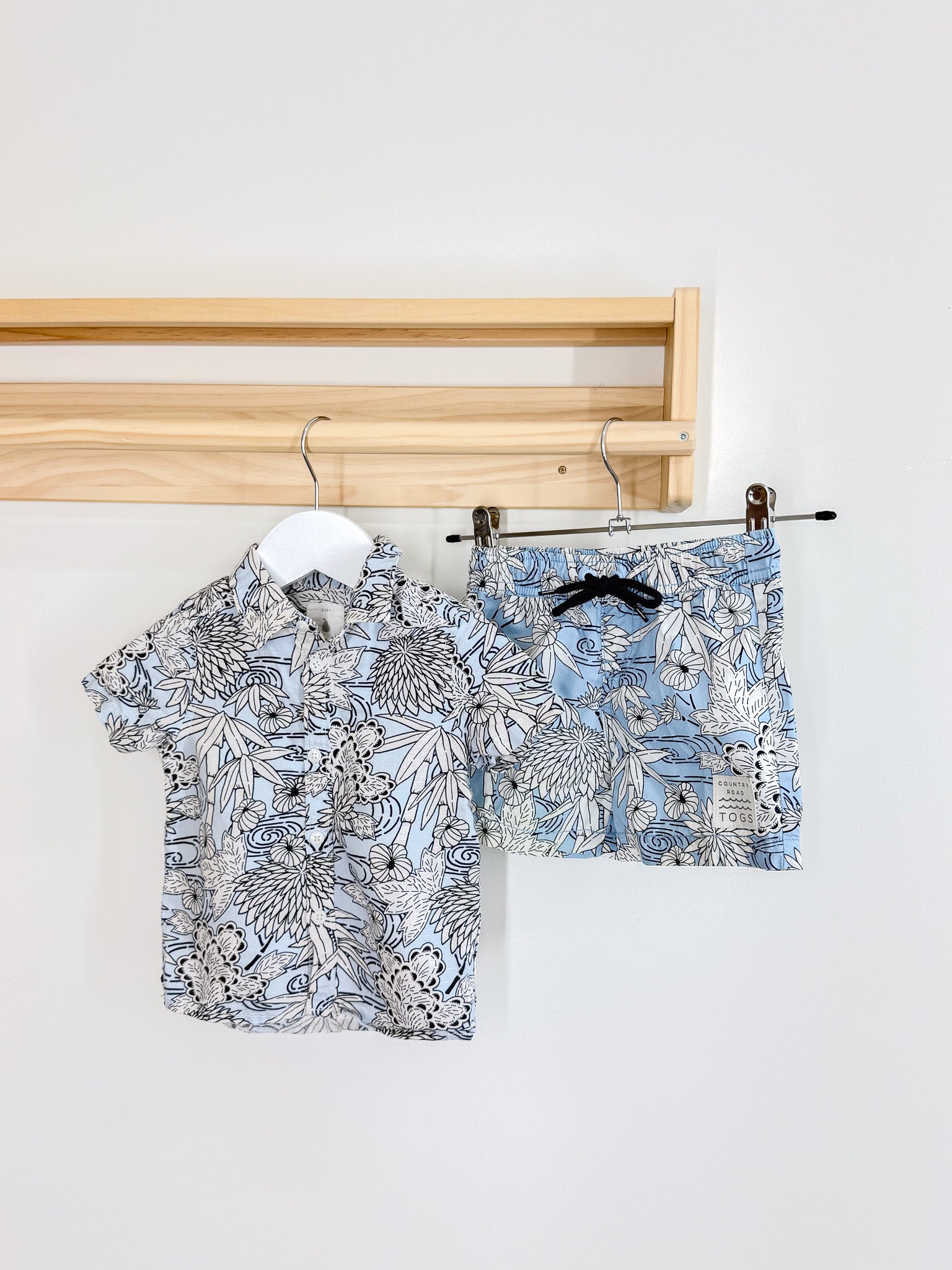 Country Road line shirt + board shorts set (12-18m)