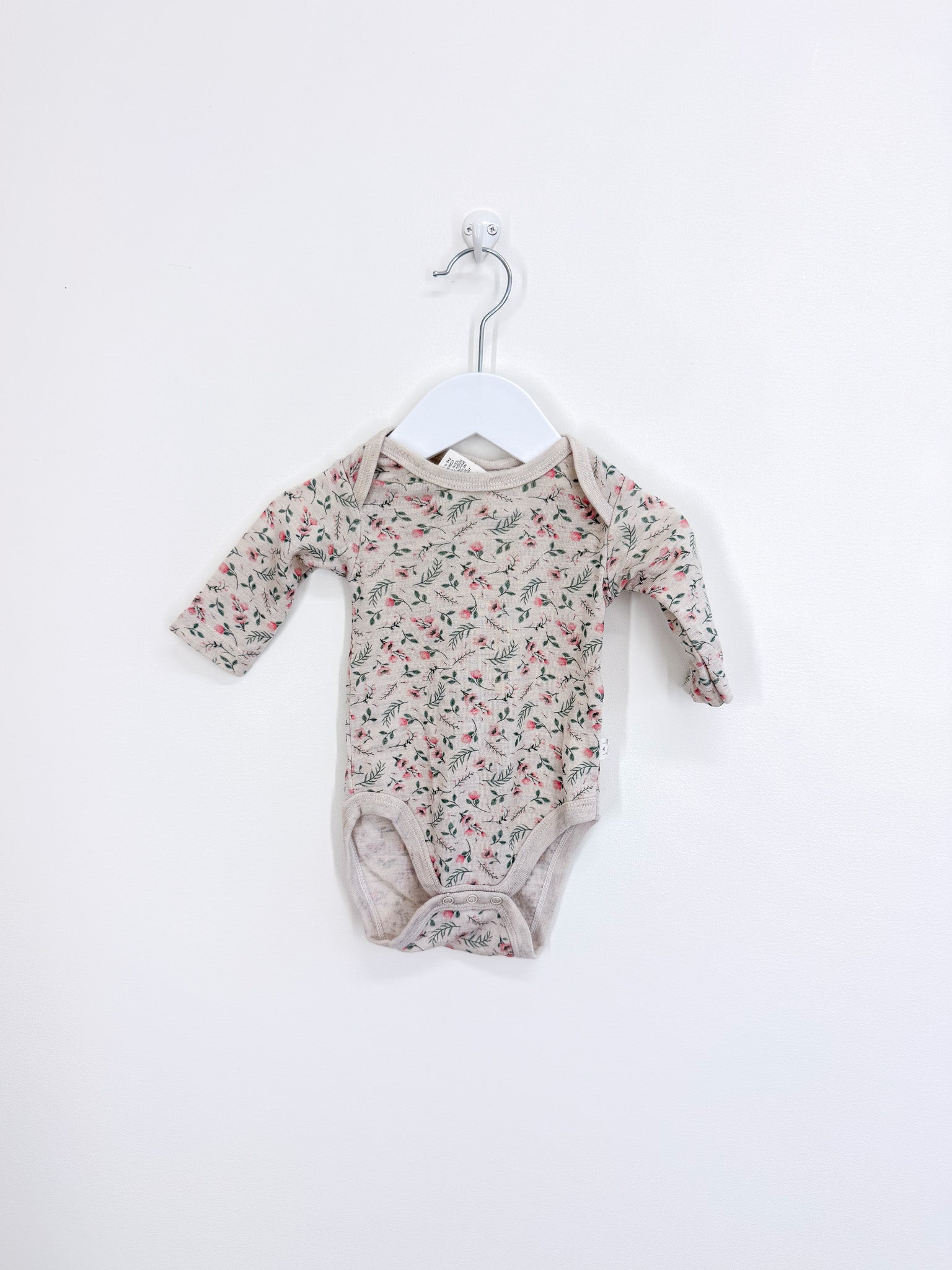 Baby Baby merino bodysuit - cream floral (0-3m)