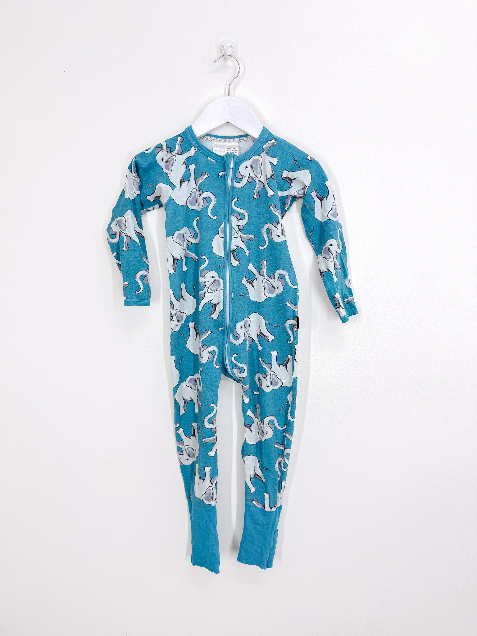 Bonds wondersuit - green elephants (3y)