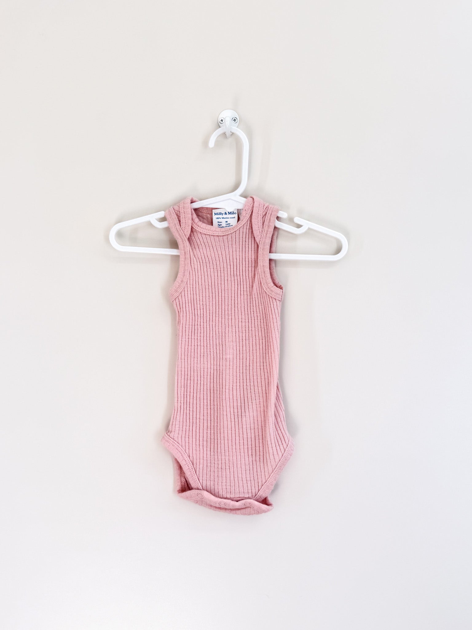 Milly & Milo merino rib singletsuit - pink (0-3m)