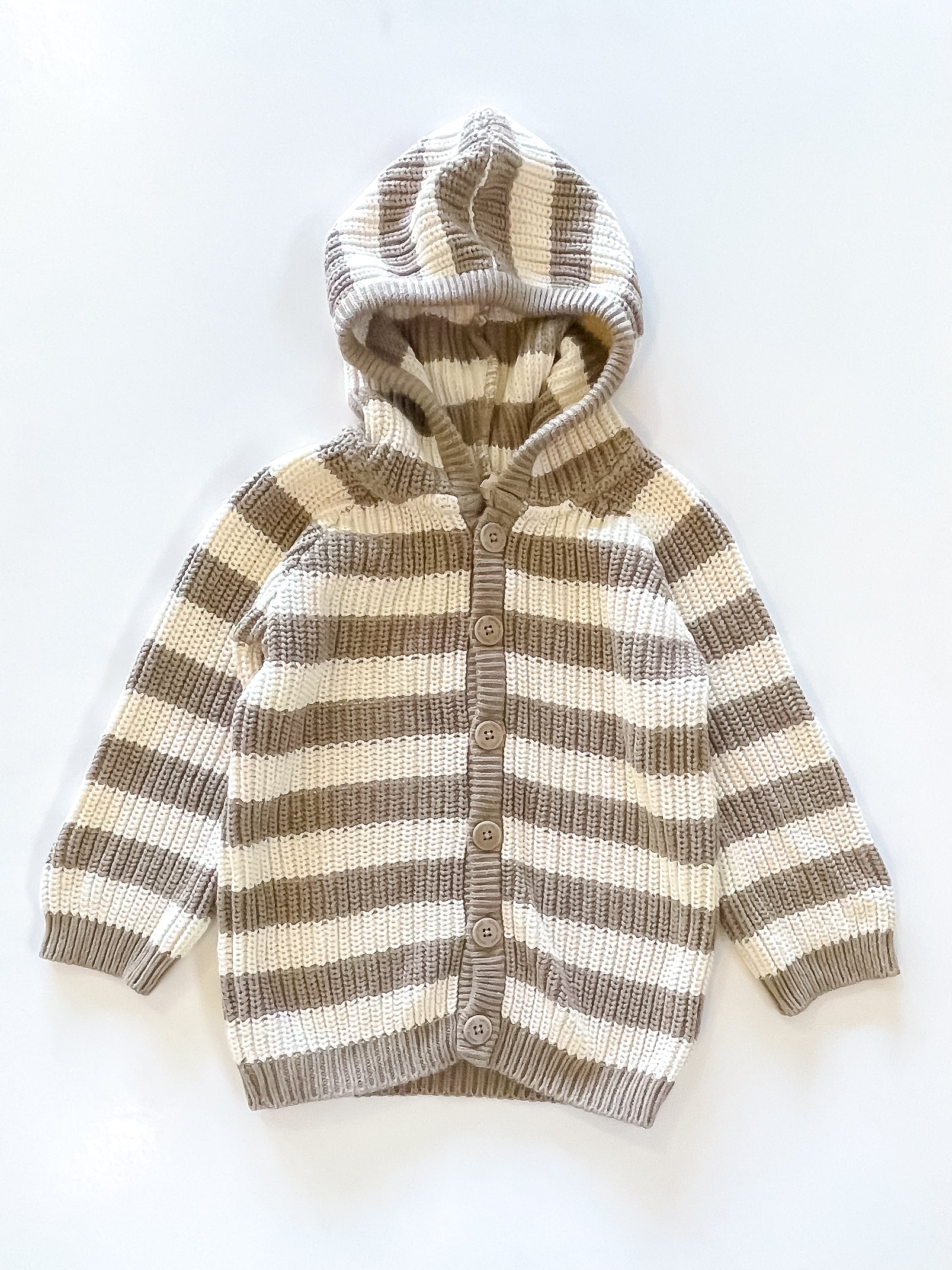 Nature Baby organic knit oak hoodie - twig marle stripe (2y)